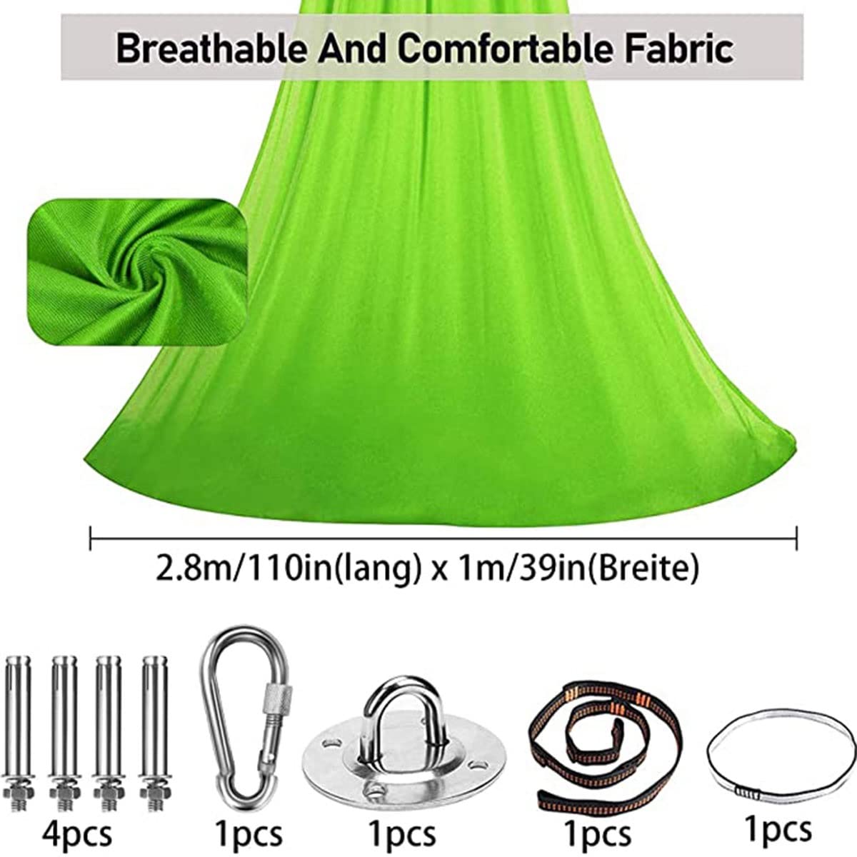 Green 100x280cm Indoor Outdoor Swing Hammock for Kids & Adults - Sensory Therapy, Relaxation & Cuddle Time - Perfect for Playrooms, Backyards & Therapy Sessions