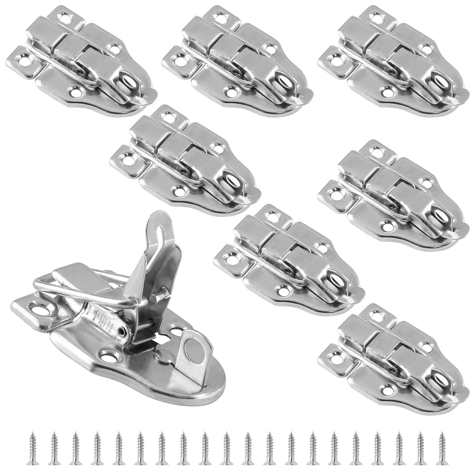 Zorfeter 8Pcs Modern Silver Duckbill Hasp Clasp Latch Lock with Padlock Hole - Heavy Duty Toggle Latch for Jewelry Box, Cabinet, Toolbox & Vintage Suitcases - Includes Mounting Screws - Perfect for Home Storage, Workshop & Antique Furniture Security