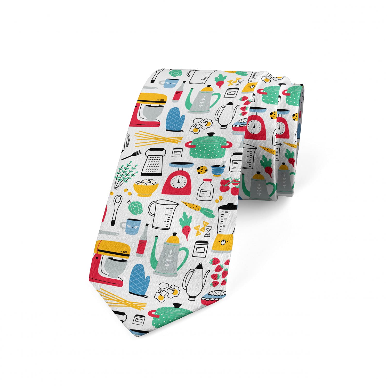 Ambesonne Multicolor Kitchen & Food Themed Necktie - 3.7