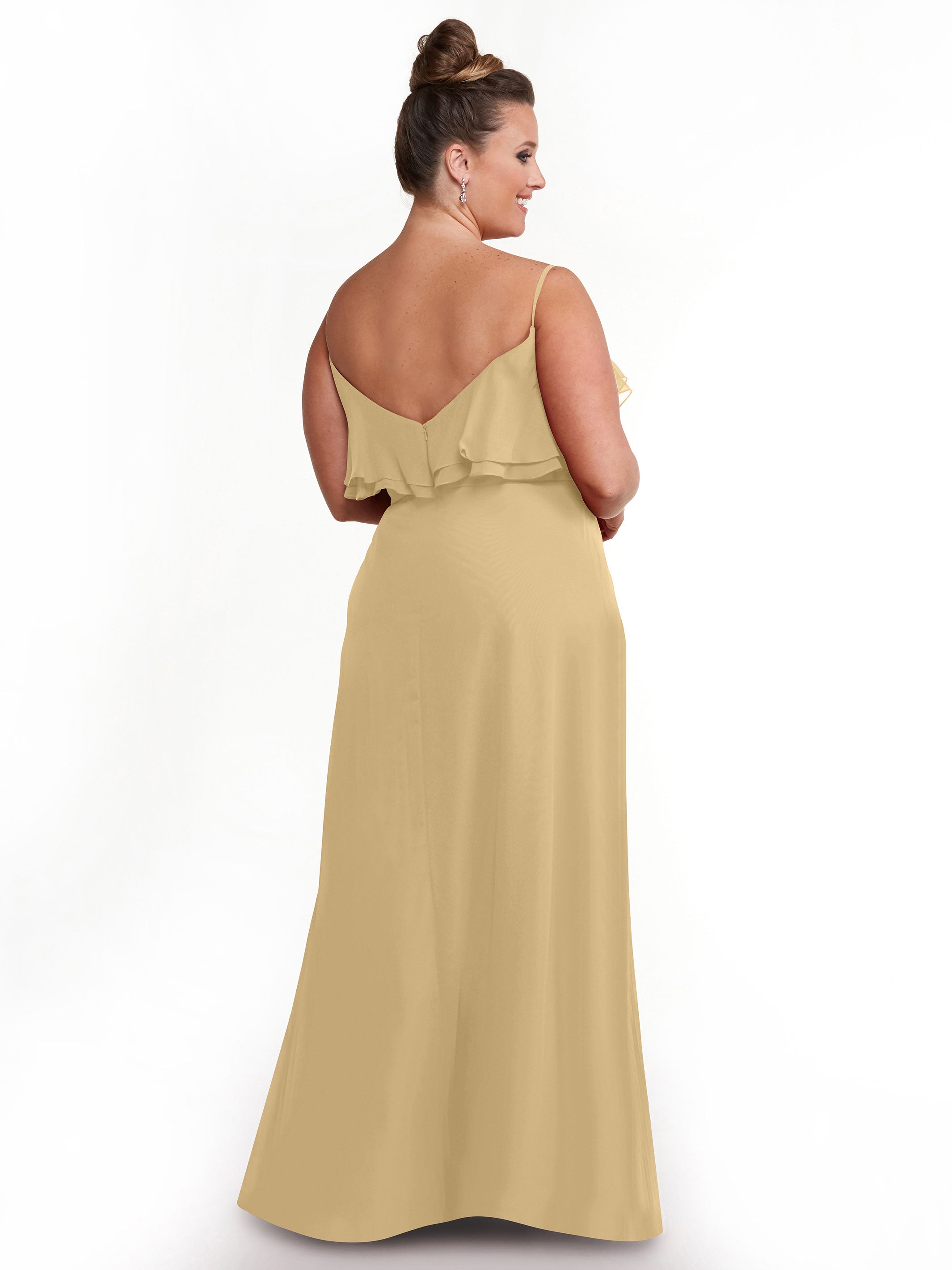 Elegant 80146 Sheath Chiffon Bridesmaid Dress with Ruffled Neckline - Perfect for Weddings, Formal Events & Special Occasions