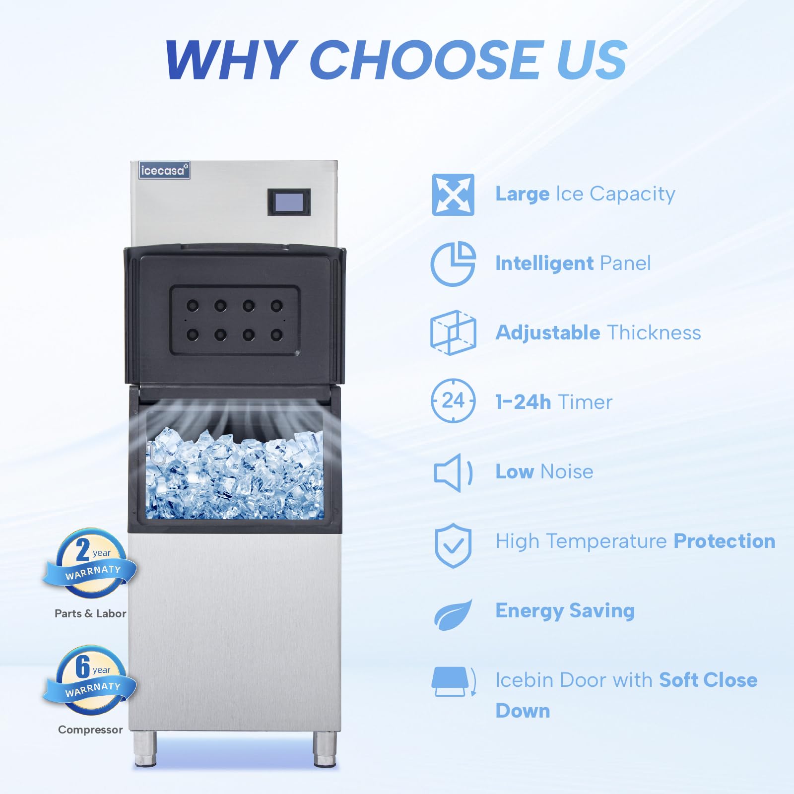 Commercial Ice Maker Machine - Stainless Steel 350 lbs/24H Ice Production with 220 lbs Storage Capacity - Perfect for Hotels, Bars, Restaurants, Cafes, and Large Events