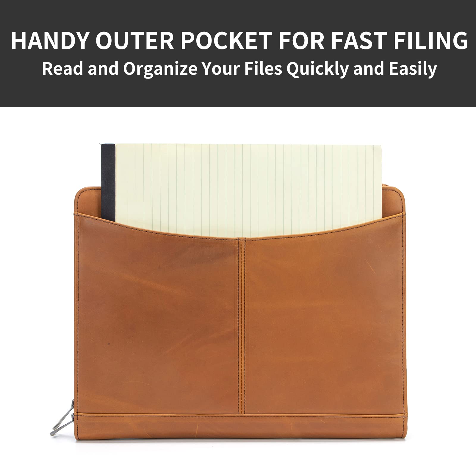 Premium Genuine Leather Portfolio with Zippered Front Pocket - Professional 8.5