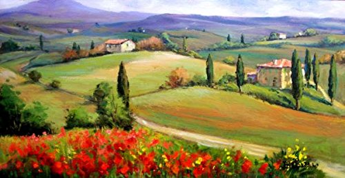 100% Hand Painted Tuscany Landscape Oil Painting on Canvas - Wall Art Decor, Beautiful Panoramic View Reproduction for Living Room, Bedroom & Office Decor