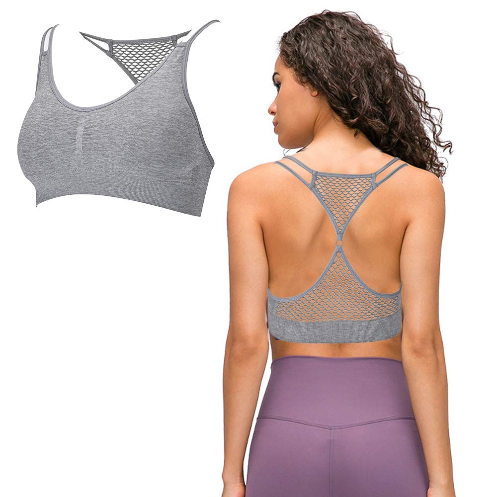 Beimao Women's Medium Support Sports Bra - Yoga, Gym & Activewear - Breathable & Comfortable - White & Grey - Perfect for Workouts, Running & Fitness Training