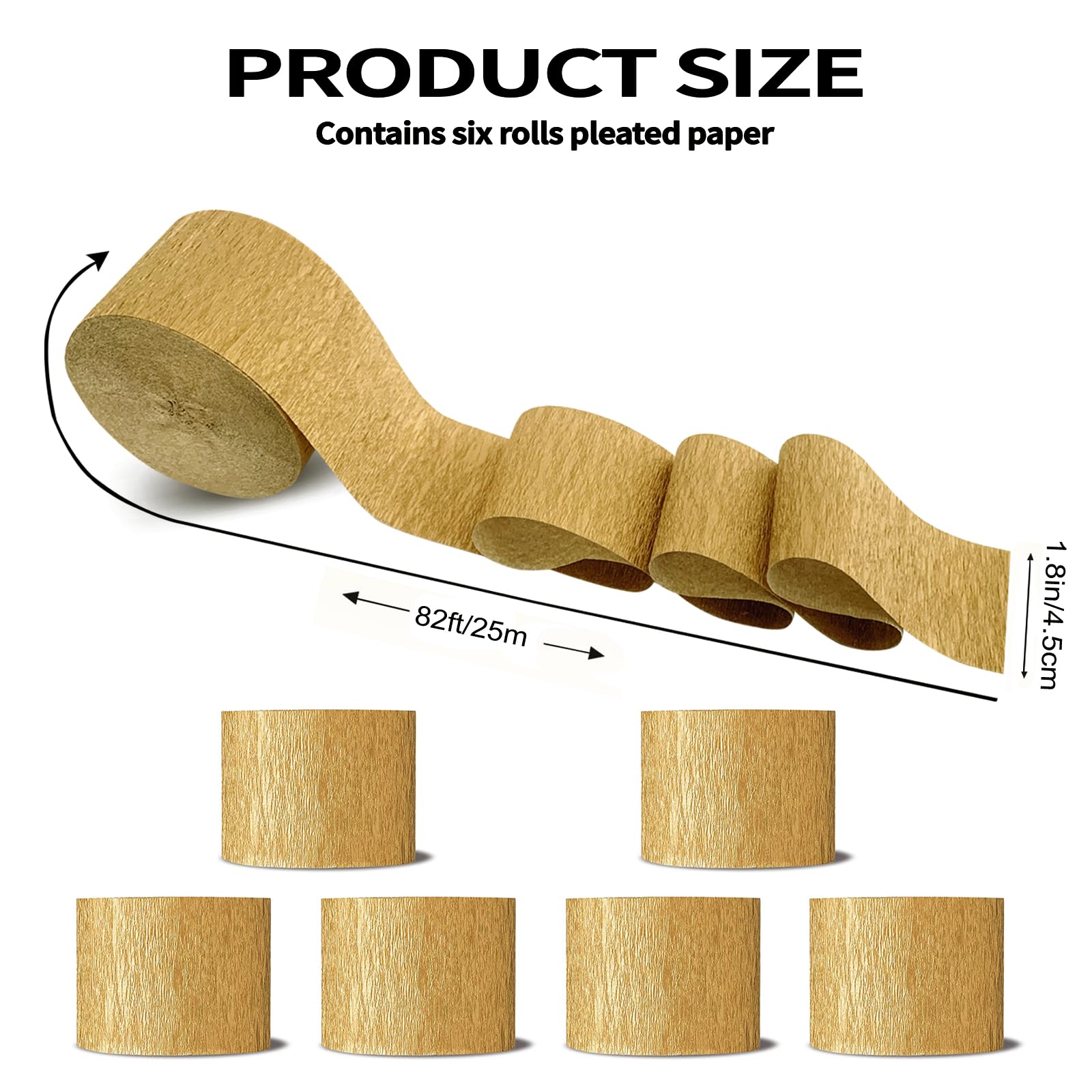 6 Rolls 492ft Crepe Paper Streamers - Golden Party Decorations (1.8