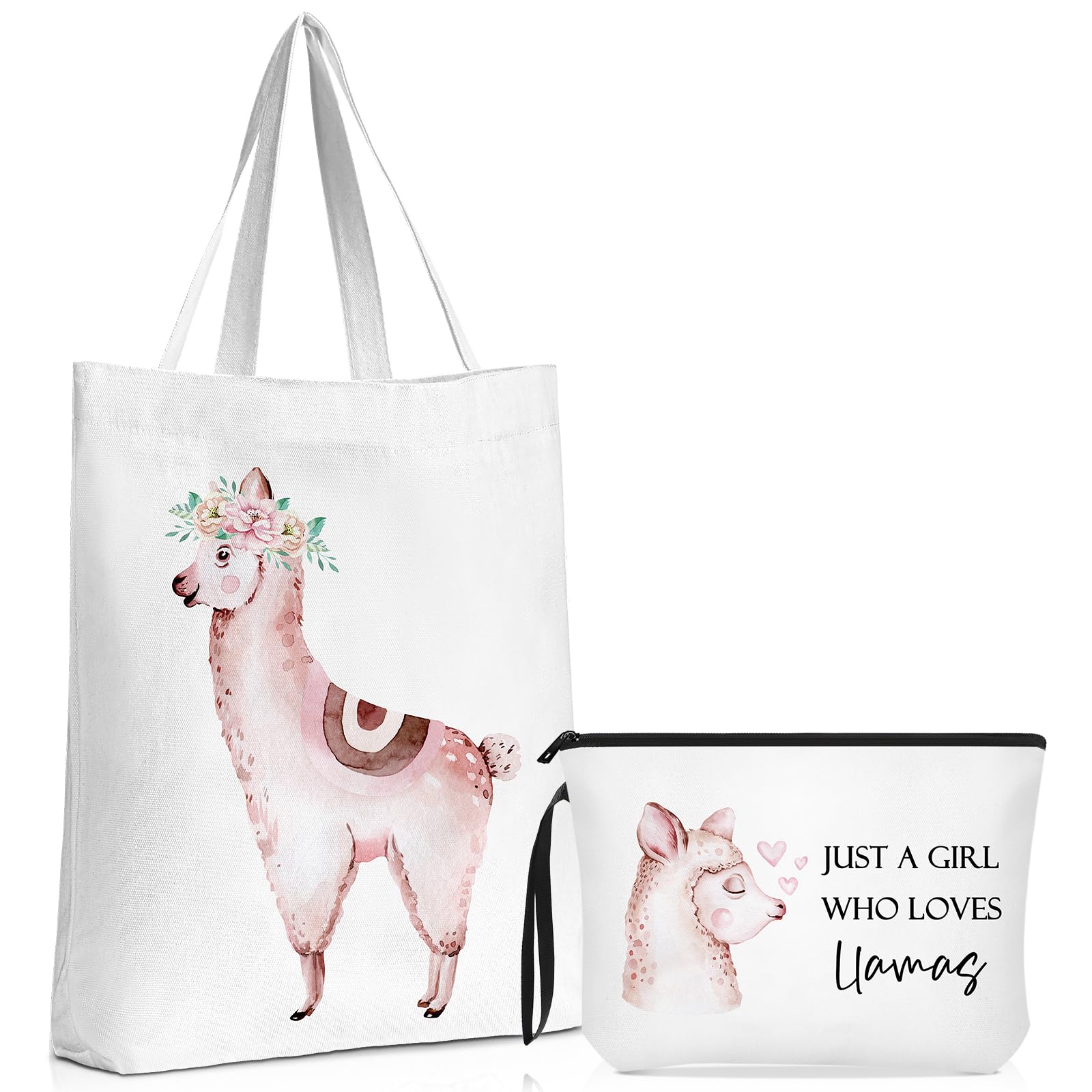 2 Pack Cute Llama Gift Set for Women - Canvas Tote Bag & Makeup Pouch - Perfect Mothers Day, Birthday Gifts for Sister, Friends & Animal Lovers - Great for Travel, Shopping & Everyday Use