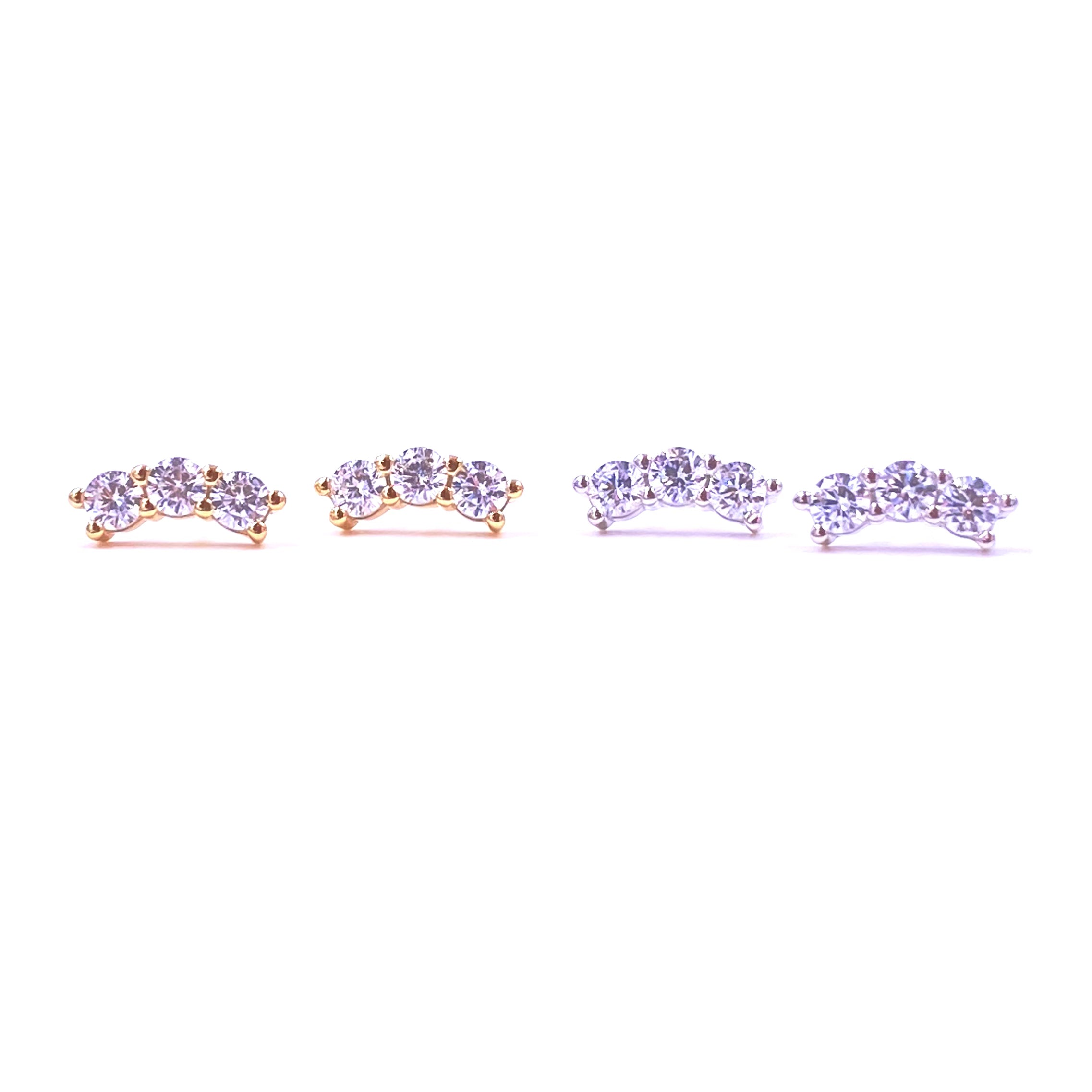 Ashley Gold Sterling Silver 3 CZ Arc Design Stud Earrings for Women - Elegant Cubic Zirconia Jewelry for Everyday Wear & Special Occasions