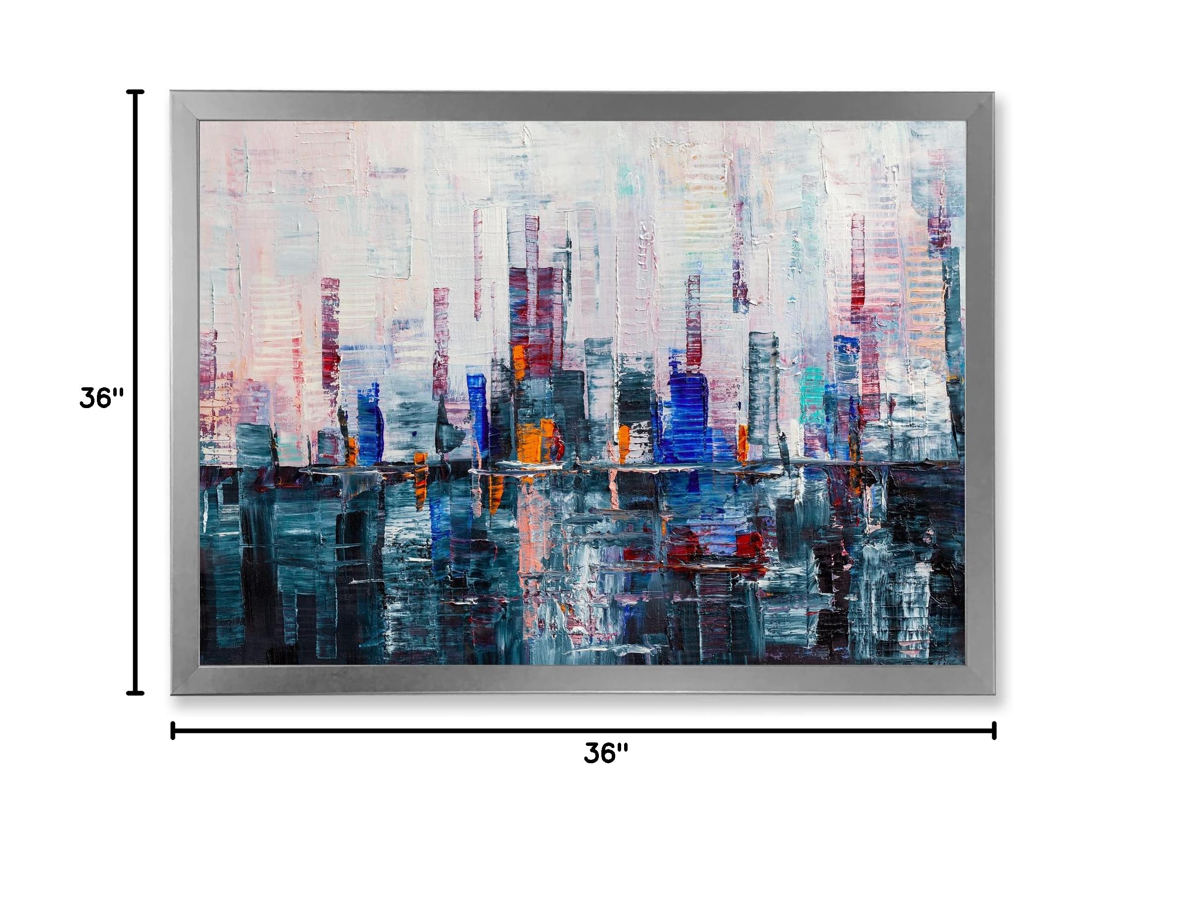 Modern Abstract City Skyline Framed Wall Art - Skyscraper Canvas Painting for Living Room, Office & Bedroom Decor