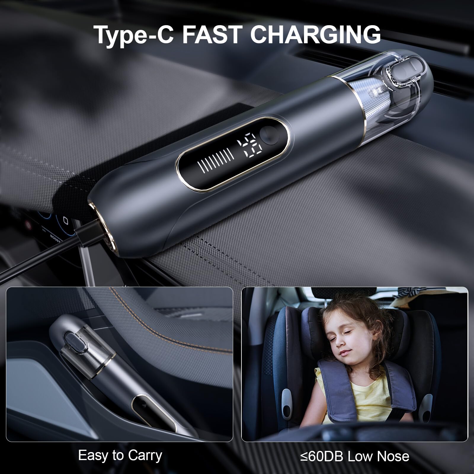13000Pa Powerful Cordless Car Vacuum Cleaner - 2 in 1 Blow & Suction, Rechargeable Handheld Vacuum with Low Noise | Perfect for Car Detailing, Home Cleaning, Pet Hair Removal & Office Maintenance