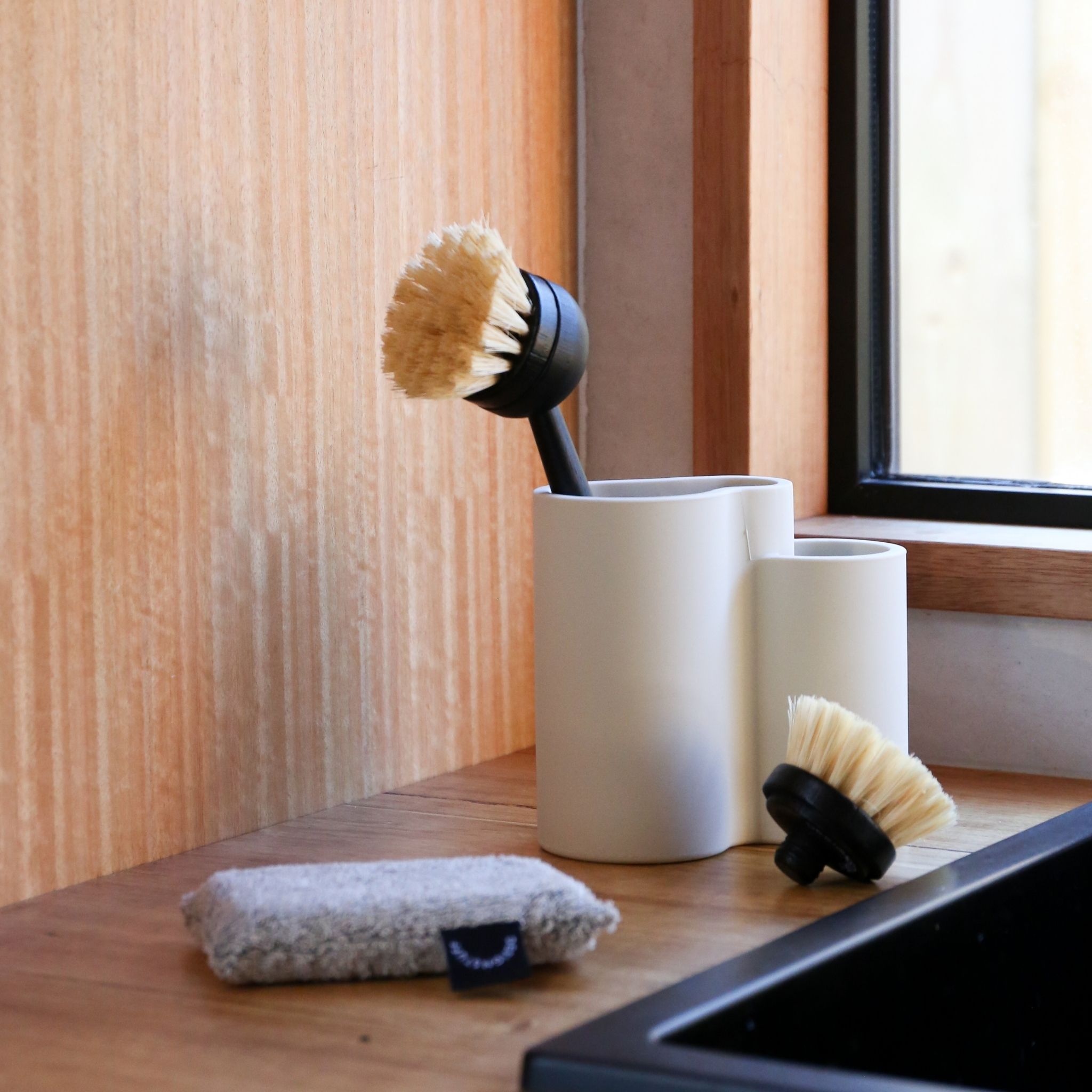 Eco-Friendly Dish Brush with Wooden Handle - Biodegradable Kitchen Cleaning Brush for Sinks, Dishes, and Pots - Sustainable Dishwashing Brush for Eco-Conscious Homes (Black)
