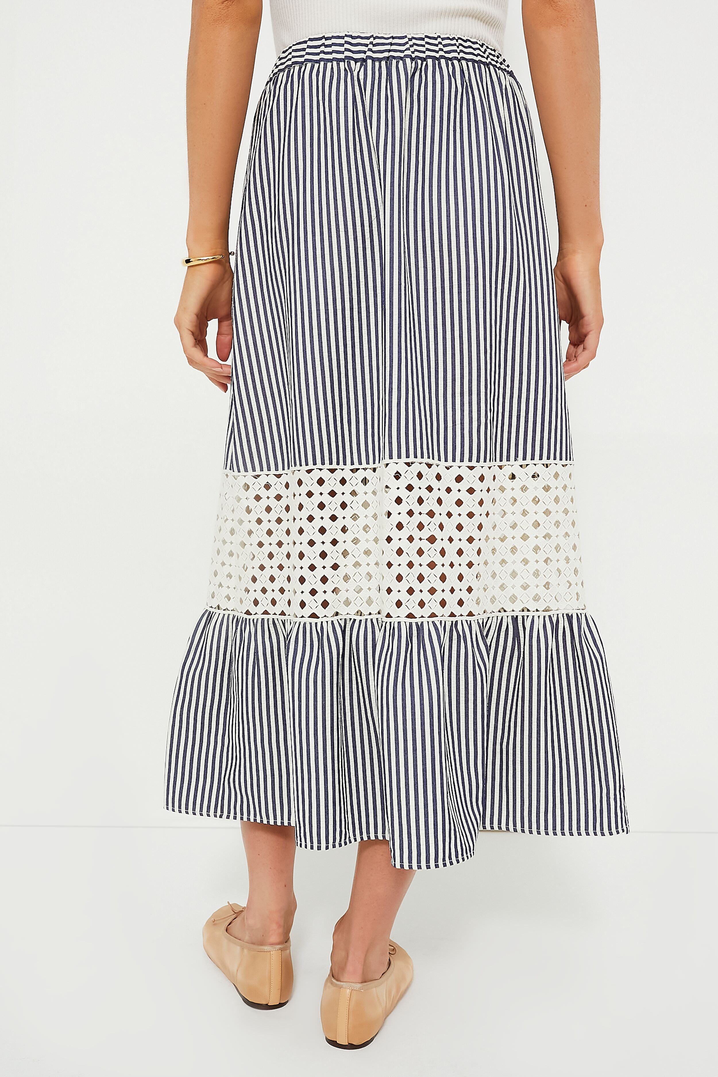 Blue Stripe Eyelet Hana Skirt - Floral Lace Summer Dress for Women | Perfect for Beach Vacations, Garden Parties & Boho Fashion