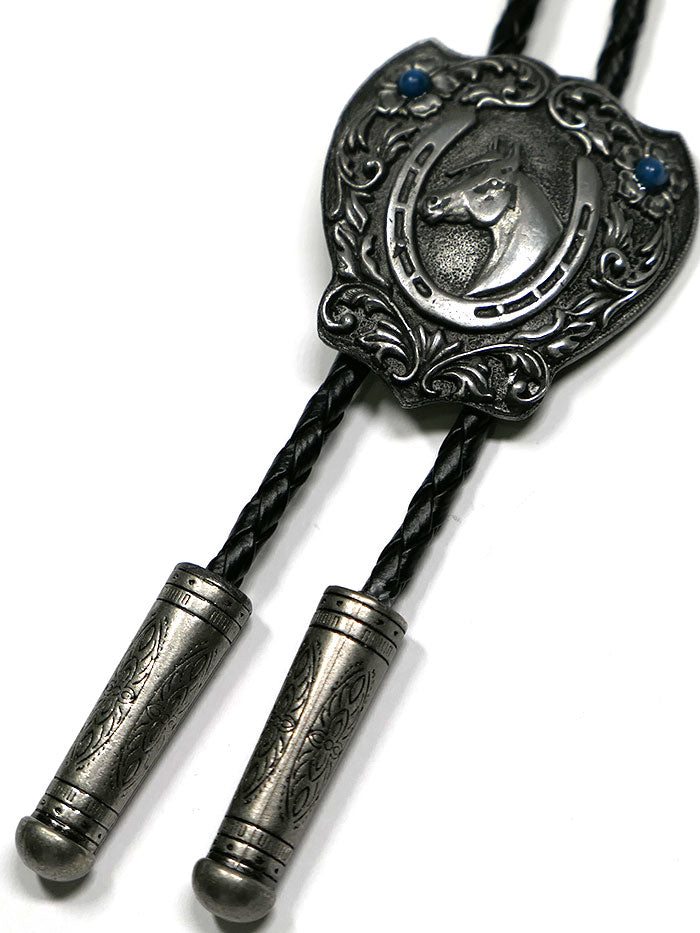 Fashionwest 1750 Horse Shield Western Bolo Tie for Men - Genuine Leather Cowboy Neckwear with Silver Concho - Perfect for Rodeo, Country Music Concerts & Western Themed Parties