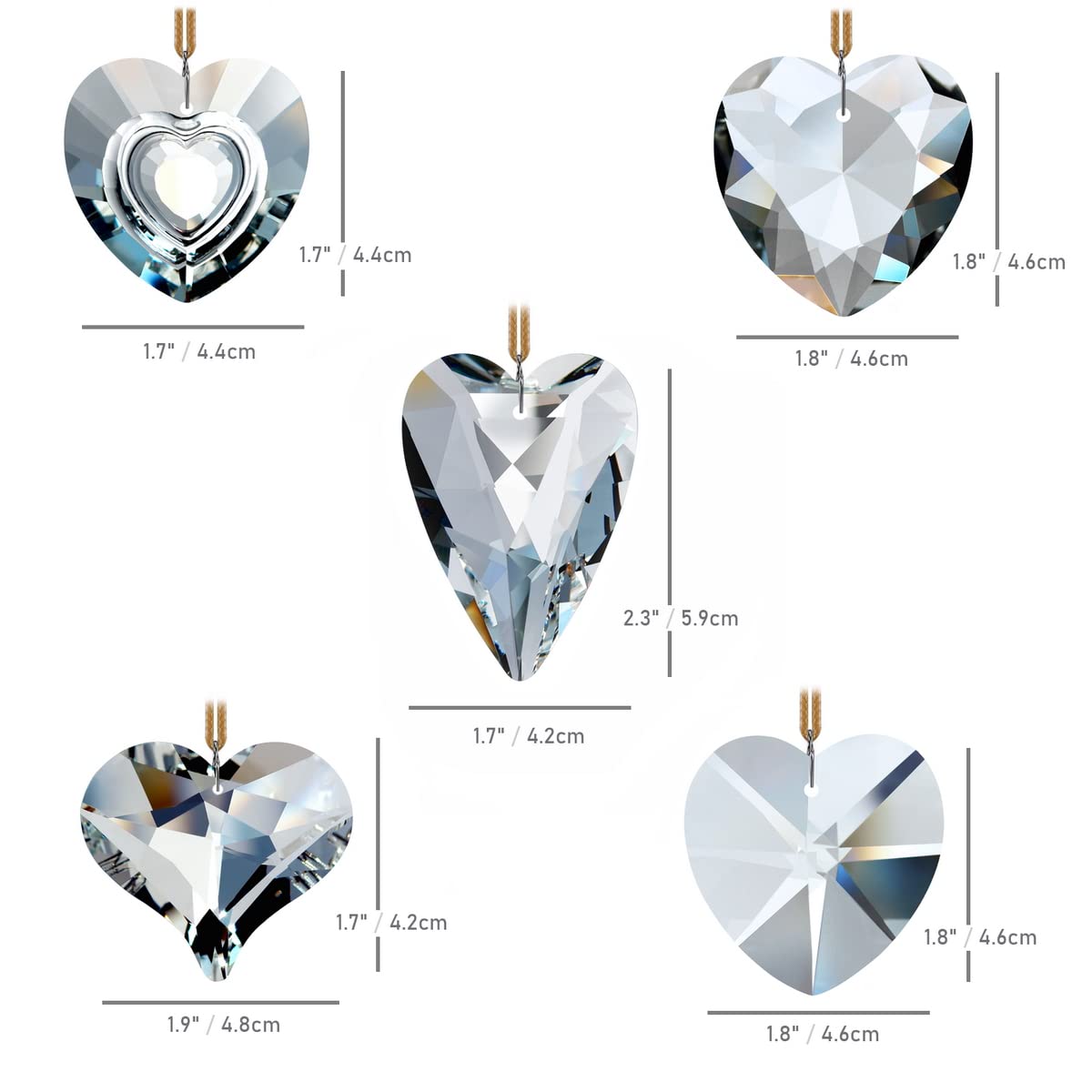 5pcs Heart Crystal Suncatcher Prism for Windows, Sun Catchers with Crystals, Christmas Ornaments, Gifts for Home Decor, Bedroom, Living Room, Garden