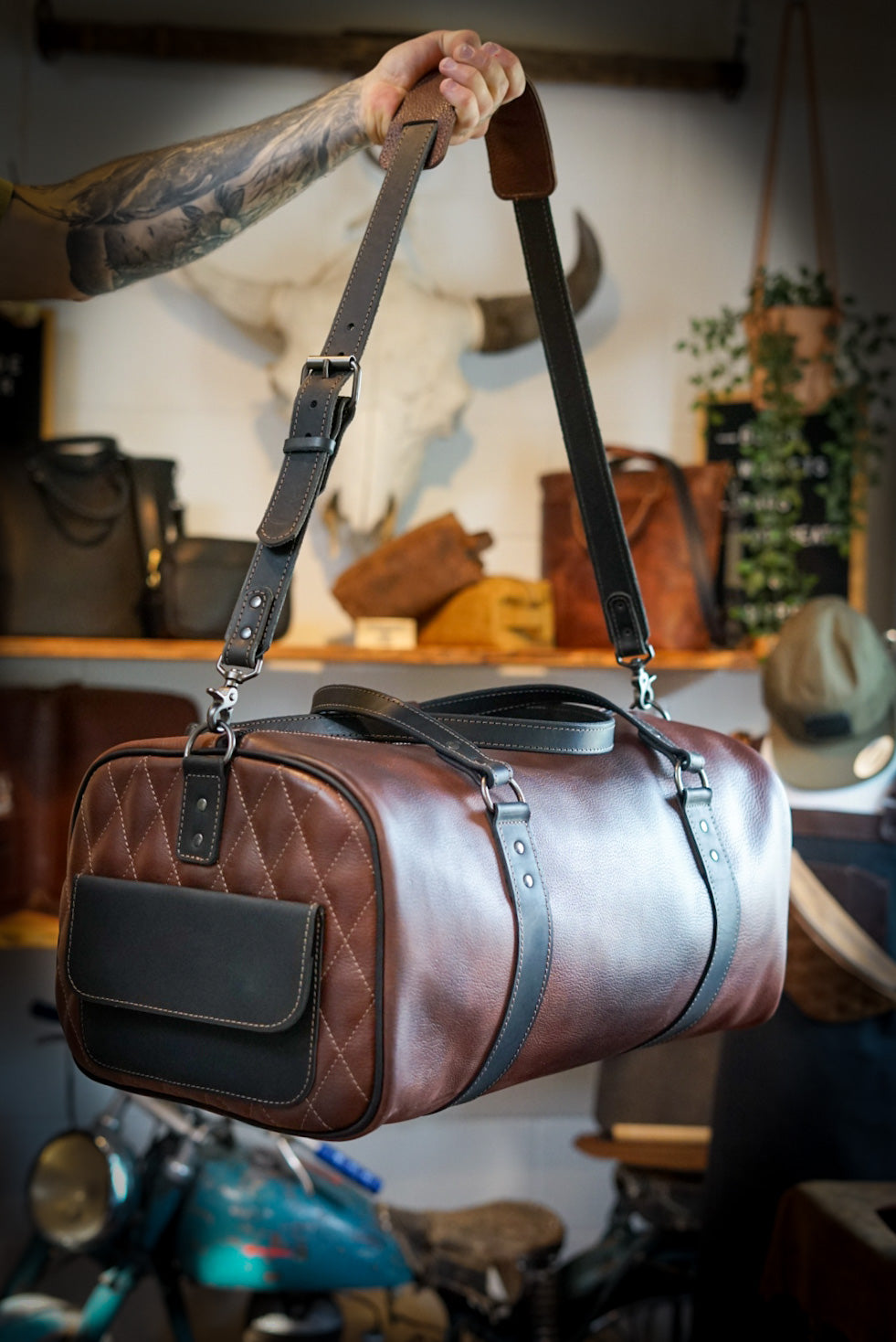 Premium Weekend Warrior Backpack - Two Tone Design in Pebbled Tuscan Brown & Flat Black | Durable Travel Bag for Work, Gym & Outdoor Adventures