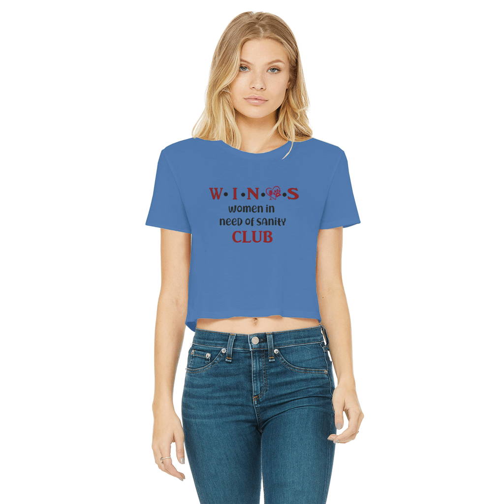 WineyBitches.Co Winos Club Classic Women's Cropped Raw Edge T-Shirt | Vintage Style Tee for Wine Lovers | Casual Outfit for Girls Night Out & Wine Tasting Events