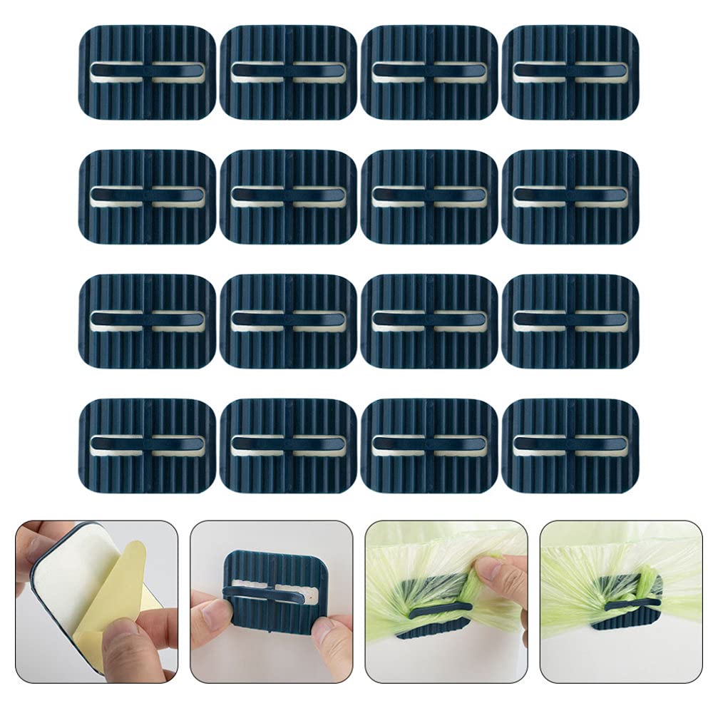 DOITOOL 16-Piece Trash Can Clips - Heavy Duty Garbage Bag Retainers, Anti-Slip Waste Basket Clamps for Secure Fit (Blue) - Perfect for Kitchen, Bathroom, Office & Outdoor Bins