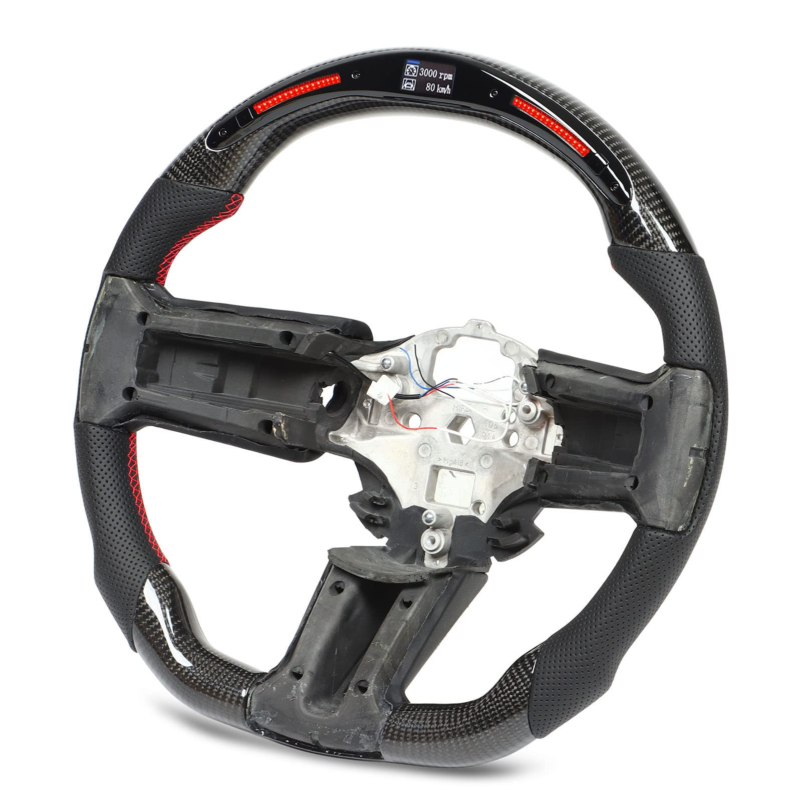 Carbon Fiber Steering Wheel with Adjustable RGB Color & 32 LEDs - High Performance, Heat Resistant, Smart LED Flat Bottom Racing Design for Cars - Perfect for Racing, Gaming & Custom Car Interiors