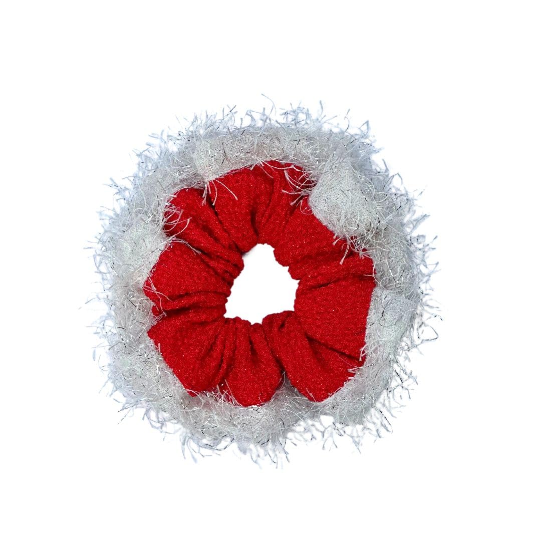 Santa Theme Hair Scrunchies 3-Piece Set for Women - Christmas Ponytail Holders, Red Velvet Scrunchies, Festive Holiday Hair Accessories - Perfect Christmas Gift for Her, Office Party & Family Gatherings