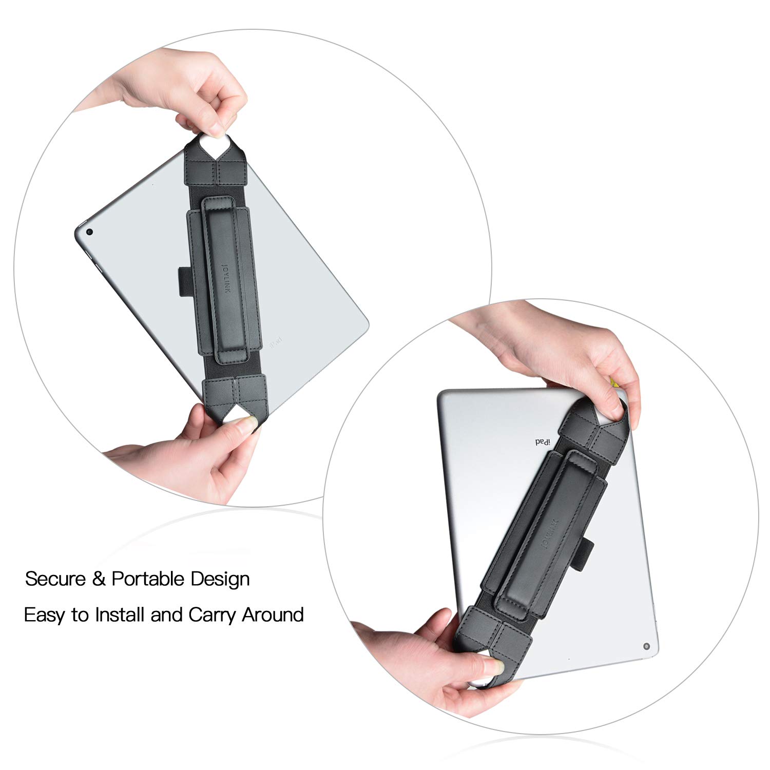 360° Swivel Leather iPad Hand Strap with Pen Loop & Elastic Belt - Compatible with 10.1