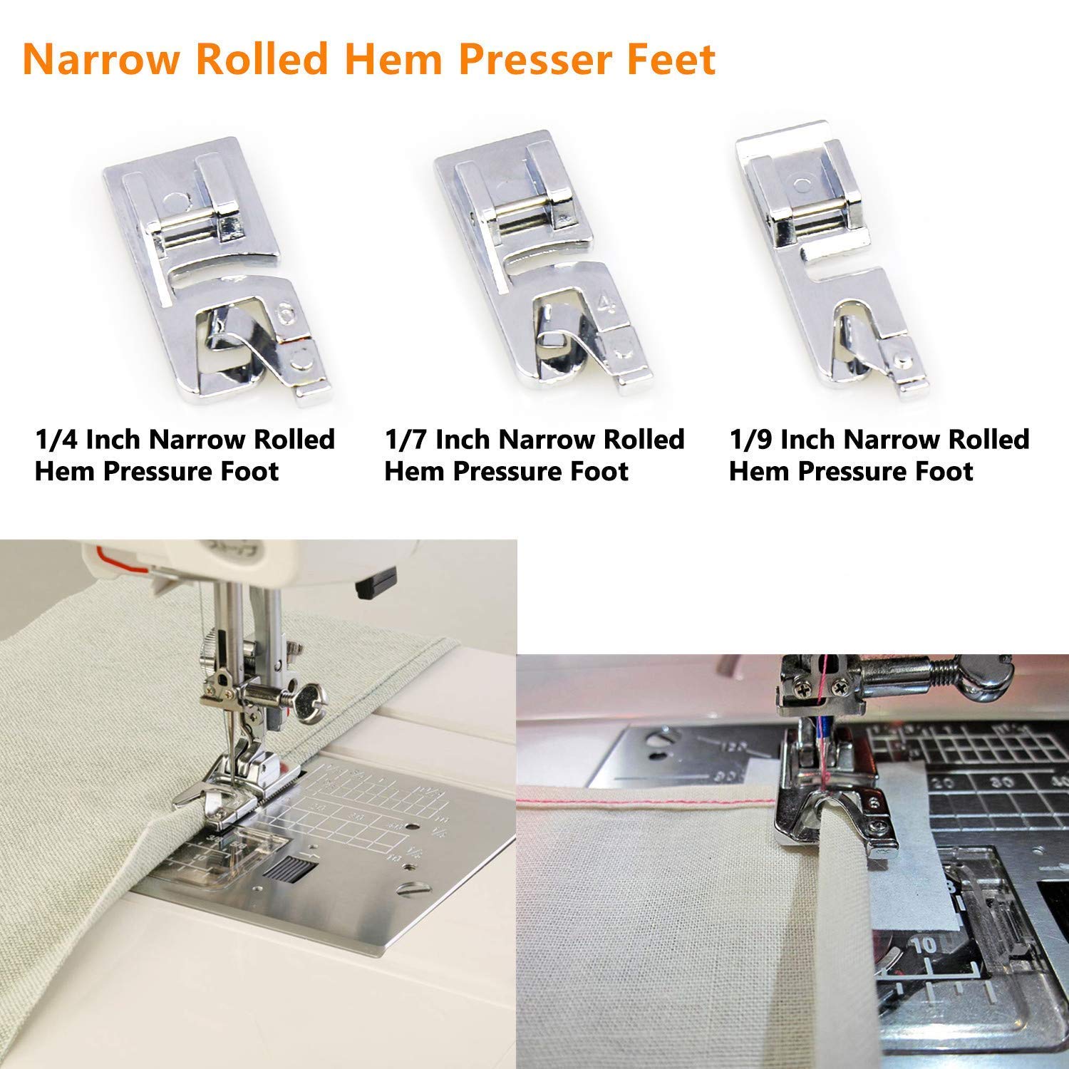 HONEYSE 6-Piece Hemmer Foot Kit - 3 Rolled Hem & 3 Narrow Rolled Hem Presser Feet for Brother, Singer, Janome Low Shank Sewing Machines | Perfect for Professional Garment Finishing, Quilting & DIY Sewing Projects