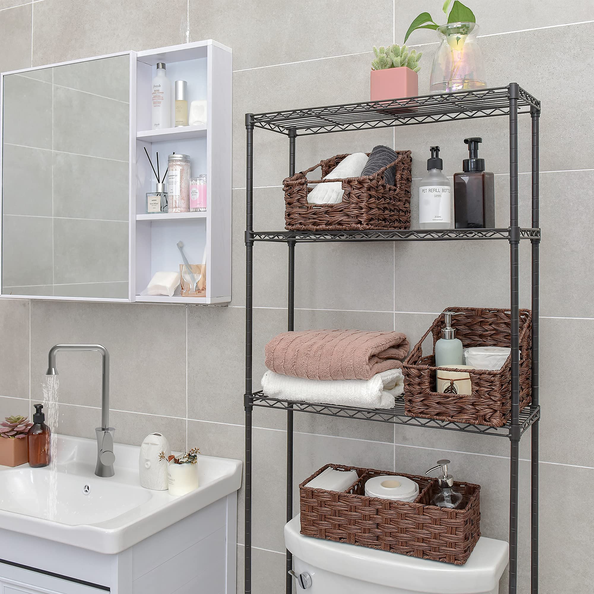 GRANNY SAYS 2-Pack Wicker Baskets & 2-Pack Wicker Shelf Storage Baskets Set - Home Organization & Decor for Living Room, Bathroom, Kitchen Storage