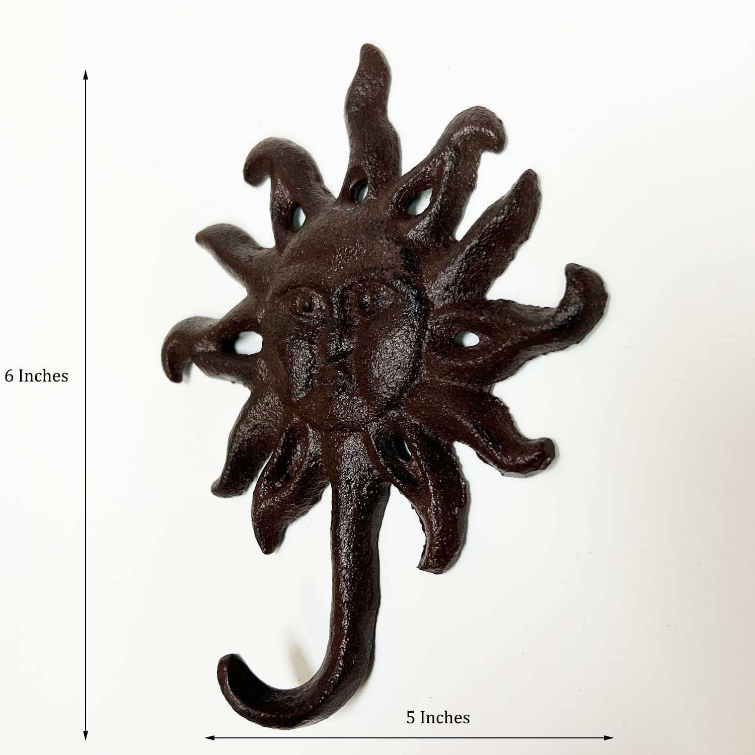 Rustic Cast Iron Towel Hook - Nautical Wall Decor Key Holder for Hanging Towels, Keys & Coats - Durable Iron Decorative Sun Hanger - Perfect for Living Room, Bathroom, Kitchen & Office Wall Decor