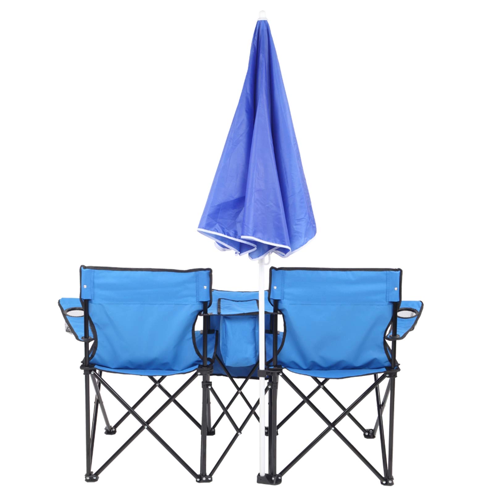 Portable Outdoor 2-Seat Folding Chair with Removable Sun Umbrella - Lightweight & Durable for Beach, Camping, Picnics & Backyard Relaxation - Blue