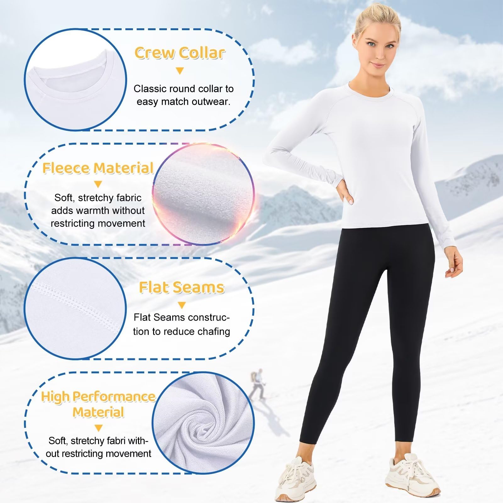 Women's Fleece Lined Thermal Shirts - UPF 50+ Long Sleeve Winter Base Layer Top with Moisture Wicking & Compression - Perfect for Skiing, Hiking, and Cold Weather Outdoor Activities