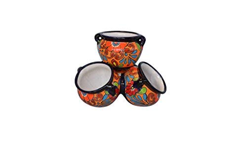 Hand-Painted Small Puebla Cluster Herb Pot - Colorful Glazed Ceramic Planter for Indoor & Outdoor Use - Perfect for Kitchen Windowsill, Patio Decor, or Herb Garden Starter