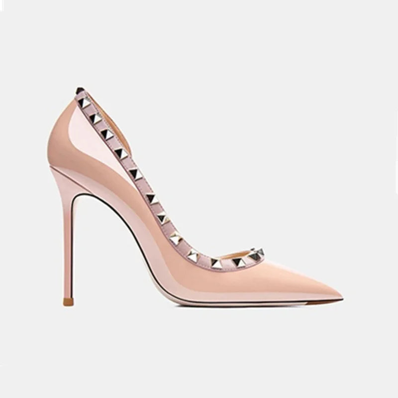 Luxury Women's Genuine Leather Stiletto Heel Pumps with Willow Nail Design - Elegant High Heels for Party, Evening, Wedding & Formal Dress Occasions