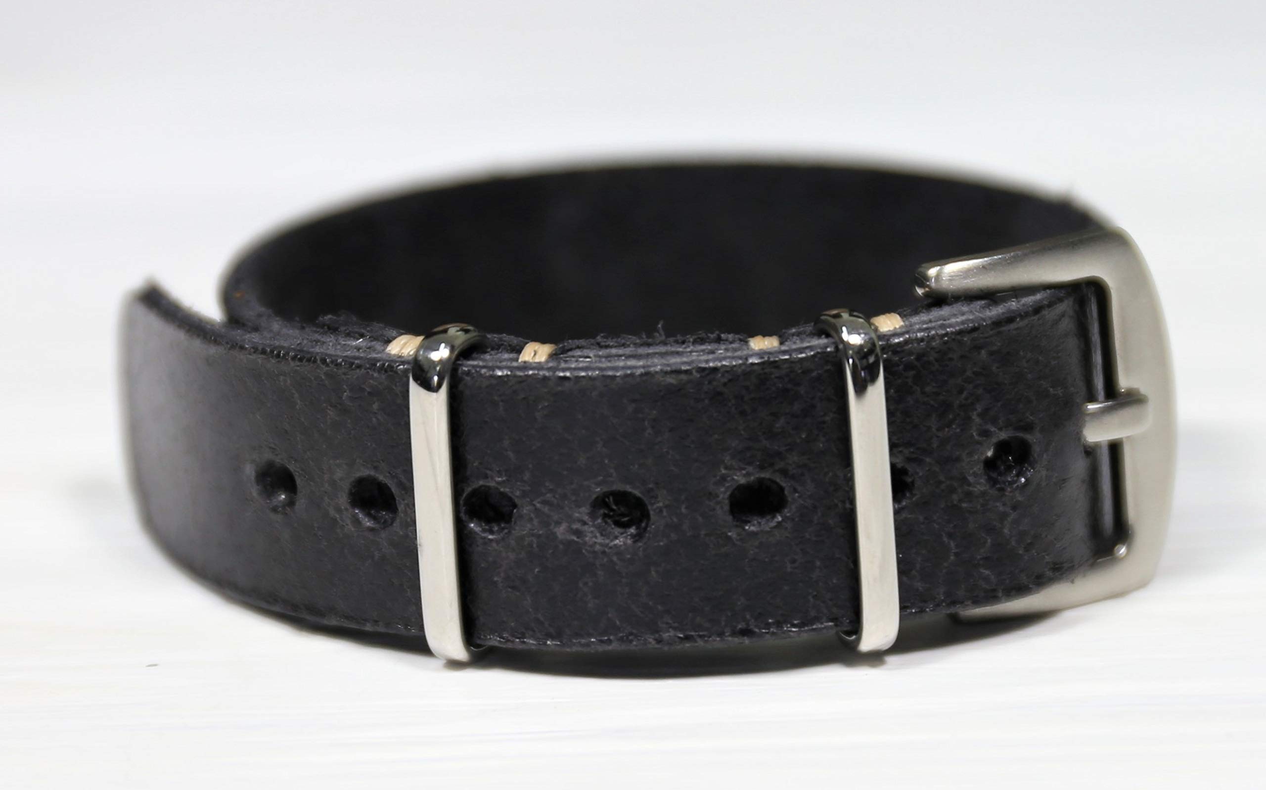 Handmade Black Leather Watch Strap - Distressed Single Pass Band for Men | Perfect Gift & Daily Wear