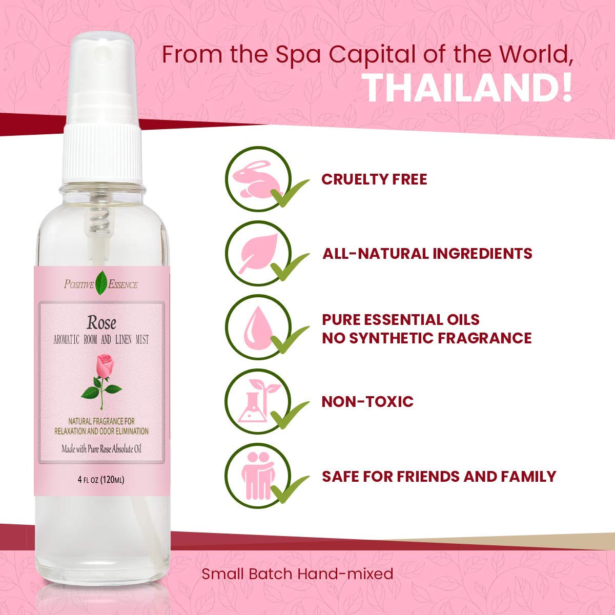 Natural Rose Linen & Room Spray with Pure Essential Oils | Relaxing Pillow Mist for Bedroom & Home | Calming Aromatherapy for Sleep & Stress Relief