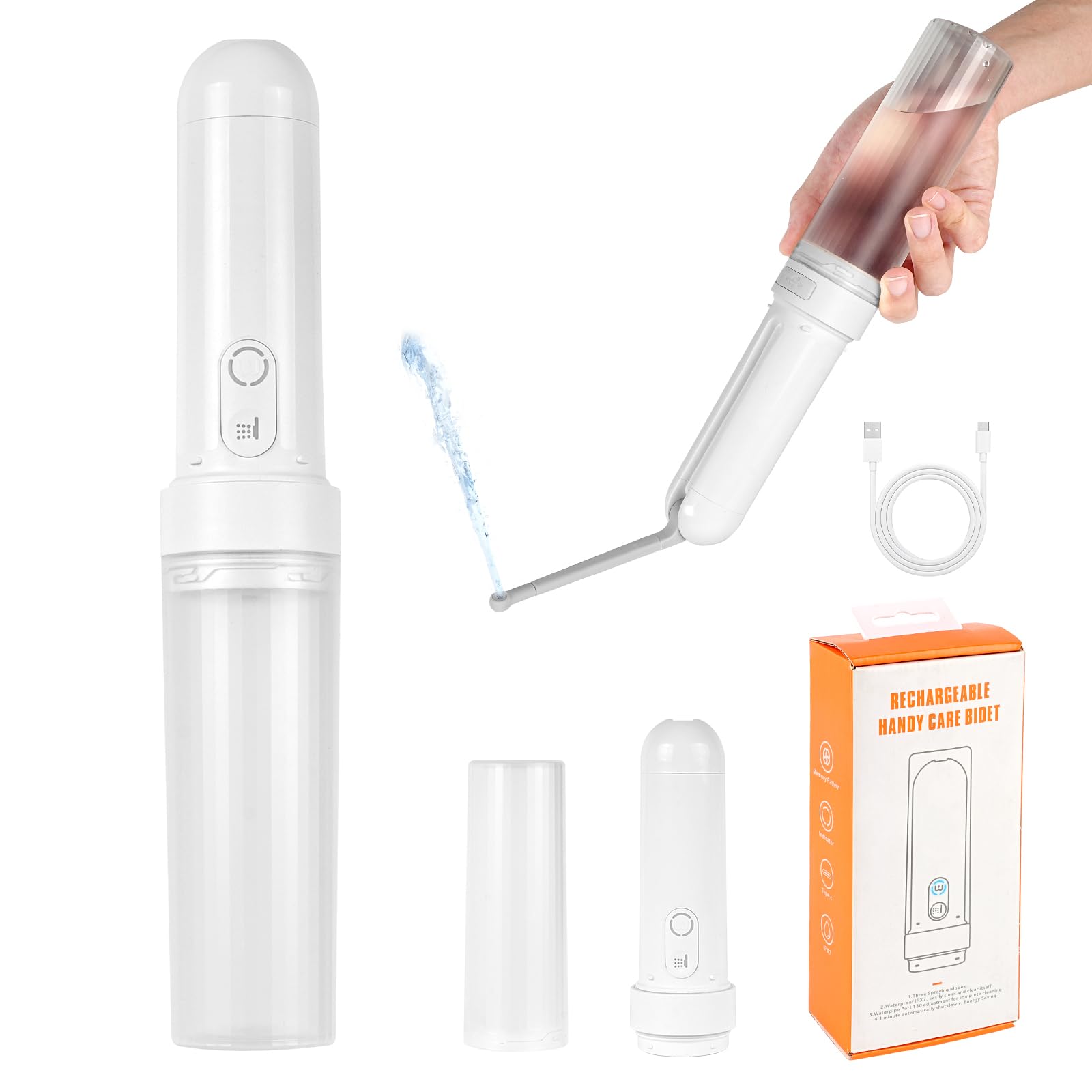 KissDate Portable Rechargeable Travel Bidet - Electric Handheld Bidet for Women & Men with 3 Adjustable Spray Levels, IPX7 Waterproof - Perfect for Personal Hygiene, Postpartum Care, Camping & Road Trips