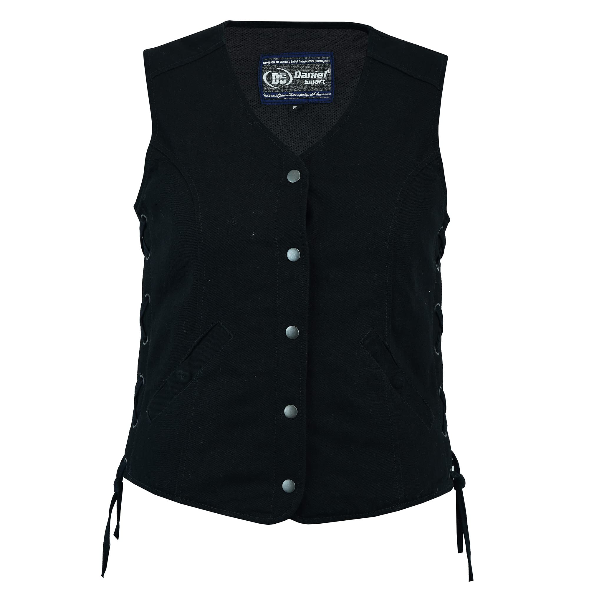 Daniel Smart Women’s Black Premium Denim Vest with Side Laces – Stylish Fashion Jacket for Casual Outfits & Layering