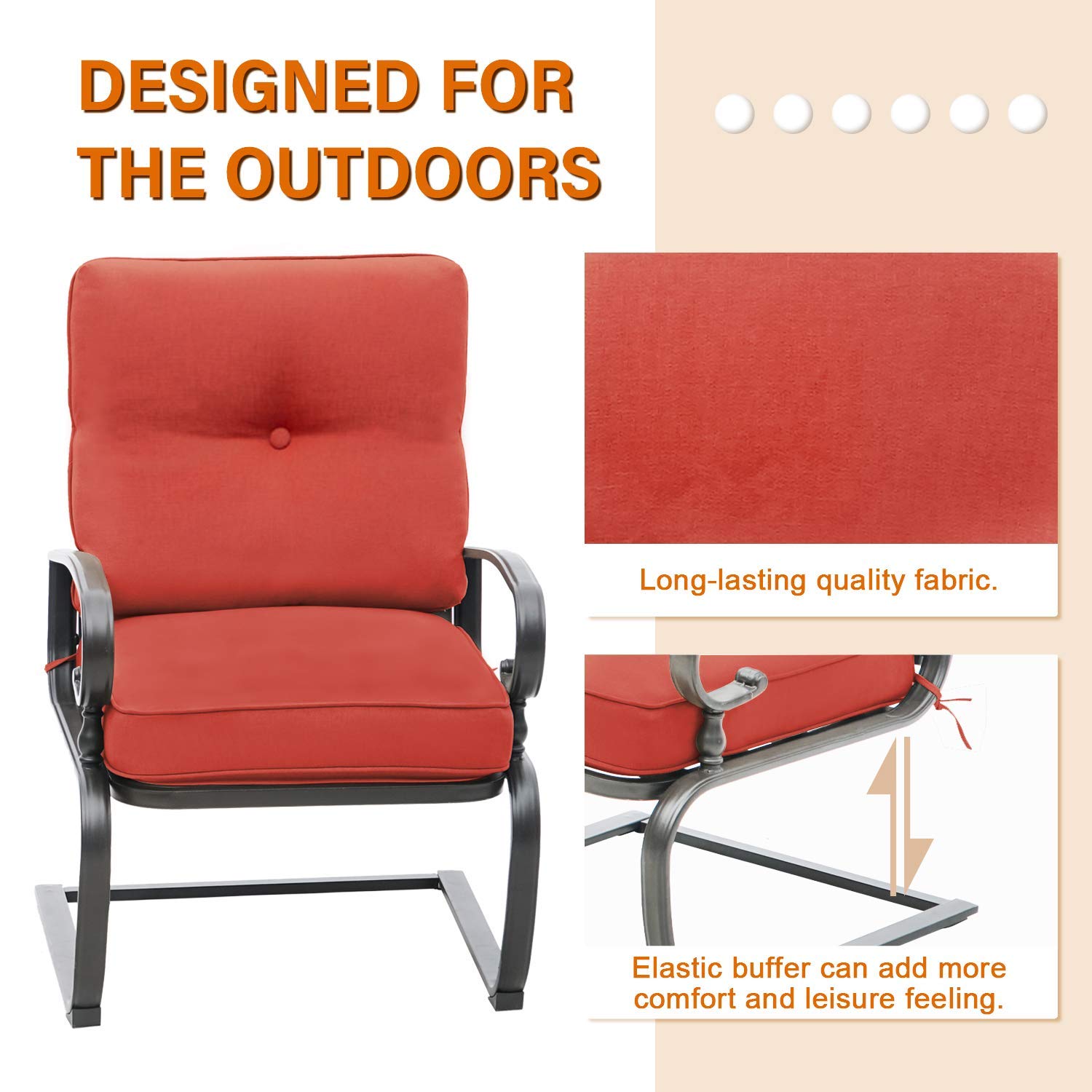 SOLAURA 3-Piece Outdoor Patio Furniture Set - Iron Frame Bistro Chairs with Cushions & Side Coffee Table - Red - Perfect for Garden, Backyard, and Poolside Relaxation
