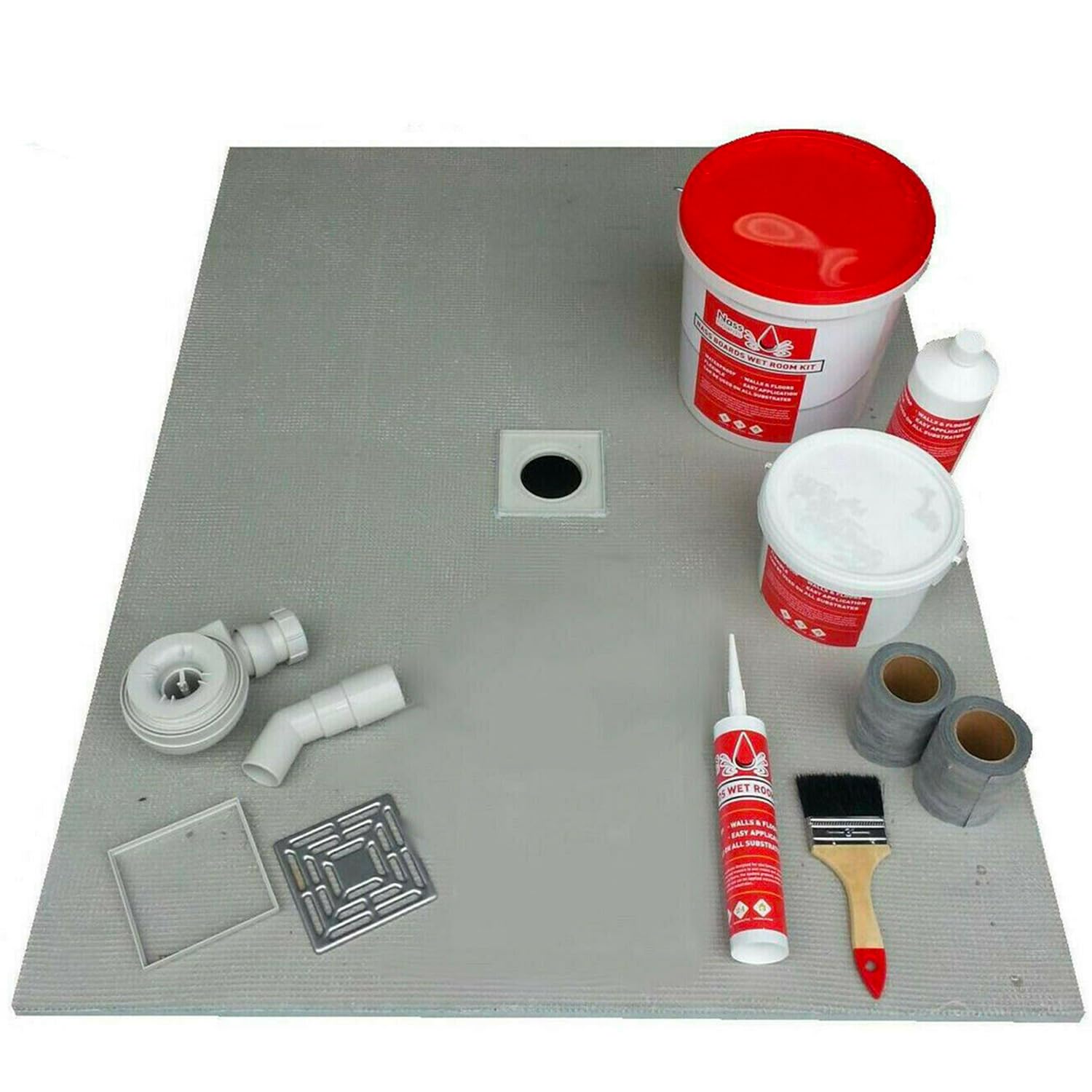 Nassboards Wetroom Shower Tray & Red Kit System - Waterproof & Watertight Design with Drain, Sealing Tape, Grate & XPS Base | Easy Installation Guide | Perfect for Bathroom Renovations & Modern Wet Room Designs
