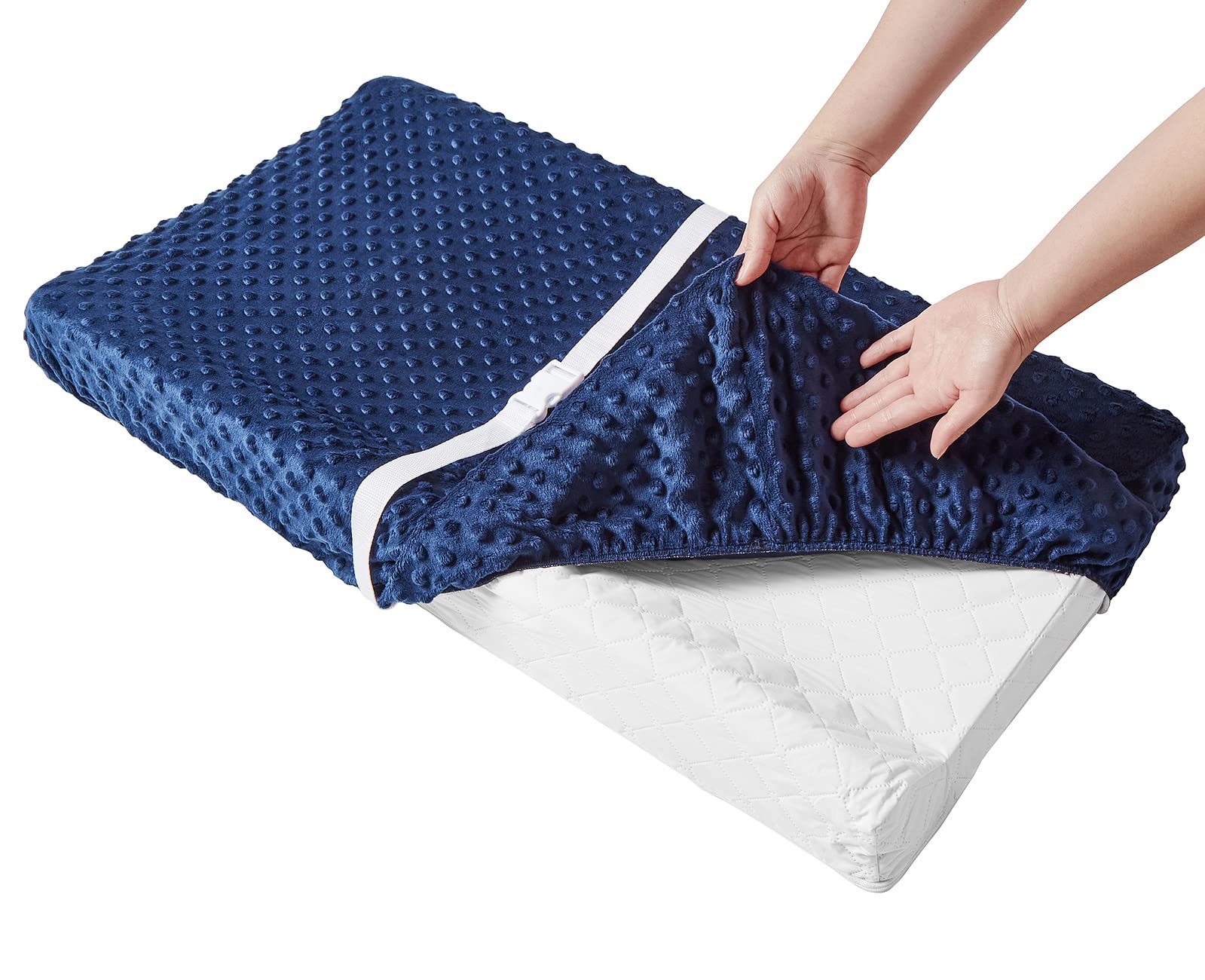 Premium Baby Changing Pad Cover - Ultra Soft Plush Dot Diaper Changing Table Cover for Boys & Girls - Safe & Comfortable 32x16 Inch (Estate Blue) - Perfect for Nursery, Daycare & Travel Use