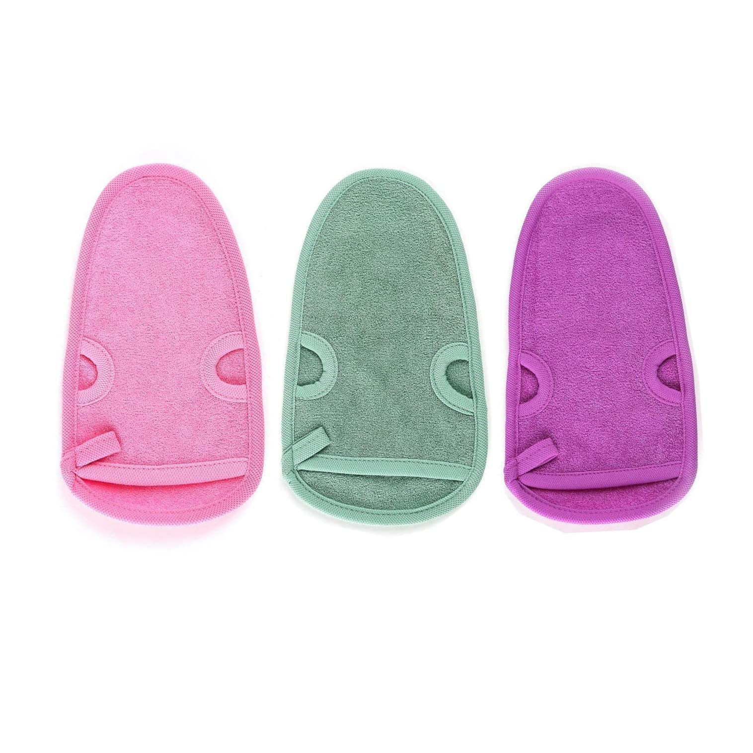 3PCS Adult Bathing Gloves - Exfoliating Shower Mitts for Face & Body, Spa Quality Loofah Scrub Gloves (Random Colors) - Perfect for Dry Brushing, Deep Cleansing & Relaxing Massage at Home or Salon