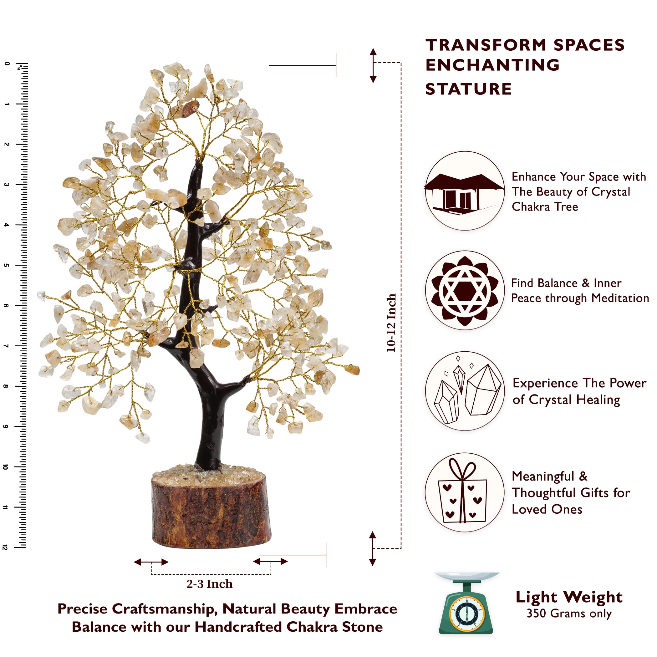 FASHIONZAADI Citrine Crystal Bonsai Money Tree - Feng Shui Decor for Wealth & Prosperity | Chakra Tree of Life with Natural Citrine Stones | Perfect Office Desk Decor & Spiritual Home Gift for Housewarming, Meditation Space & Positive Energy