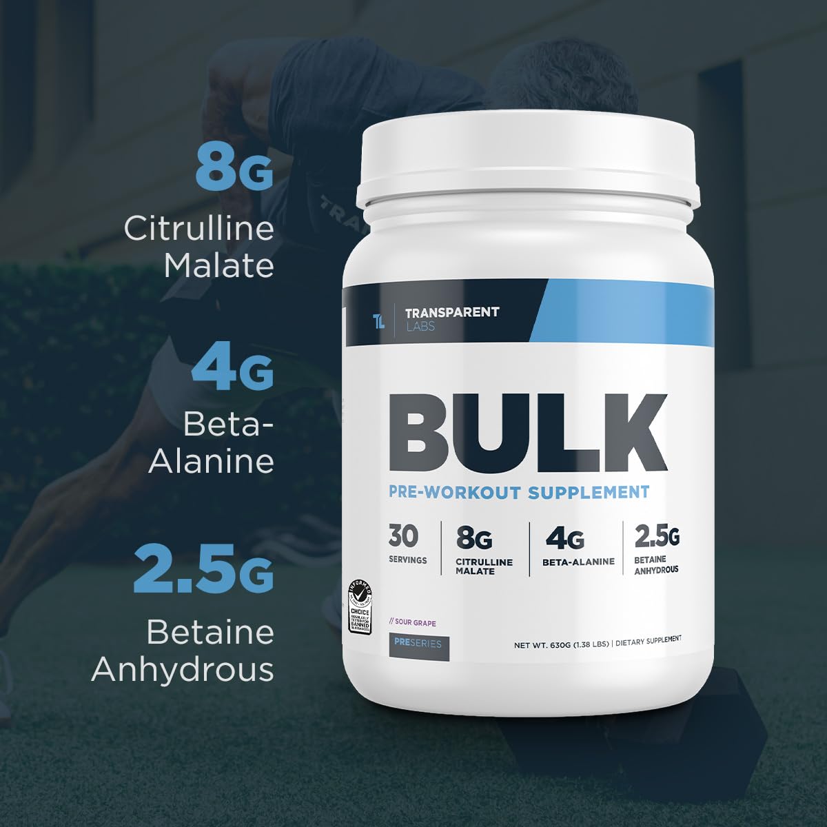 Transparent Labs Bulk Pre Workout - Strawberry Kiwi, 30 Servings for Muscle Building & Strength - Gym & Fitness