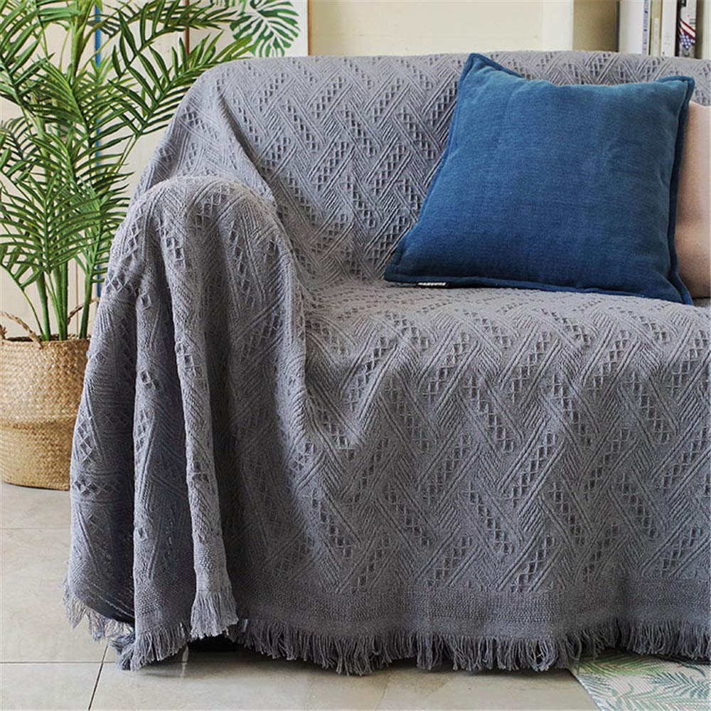 Boho Blanket - Gray Checkered Sofa Cover, 230x340cm Soft Fabric Dust Protector for Couch, Sofa, Loveseat - Perfect for Living Room, Bedroom, and Outdoor Use