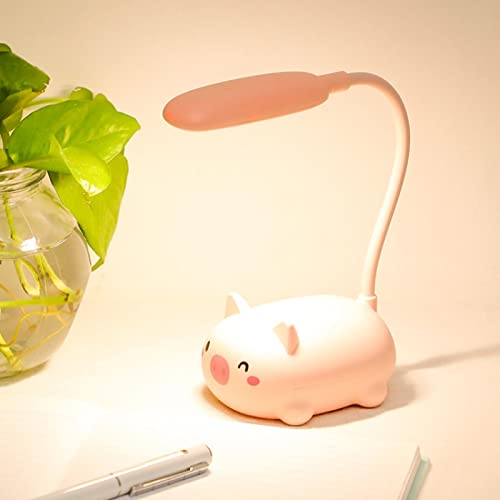 Cartoon Pig LED Table Lamp - USB Charging Eye Protection Night Light for Kids' Bedroom, Study Desk & Reading | Pink Small Desk Lamp for Students Learning, Bedside Nightlight (Ideal for Bedtime Stories & Homework)