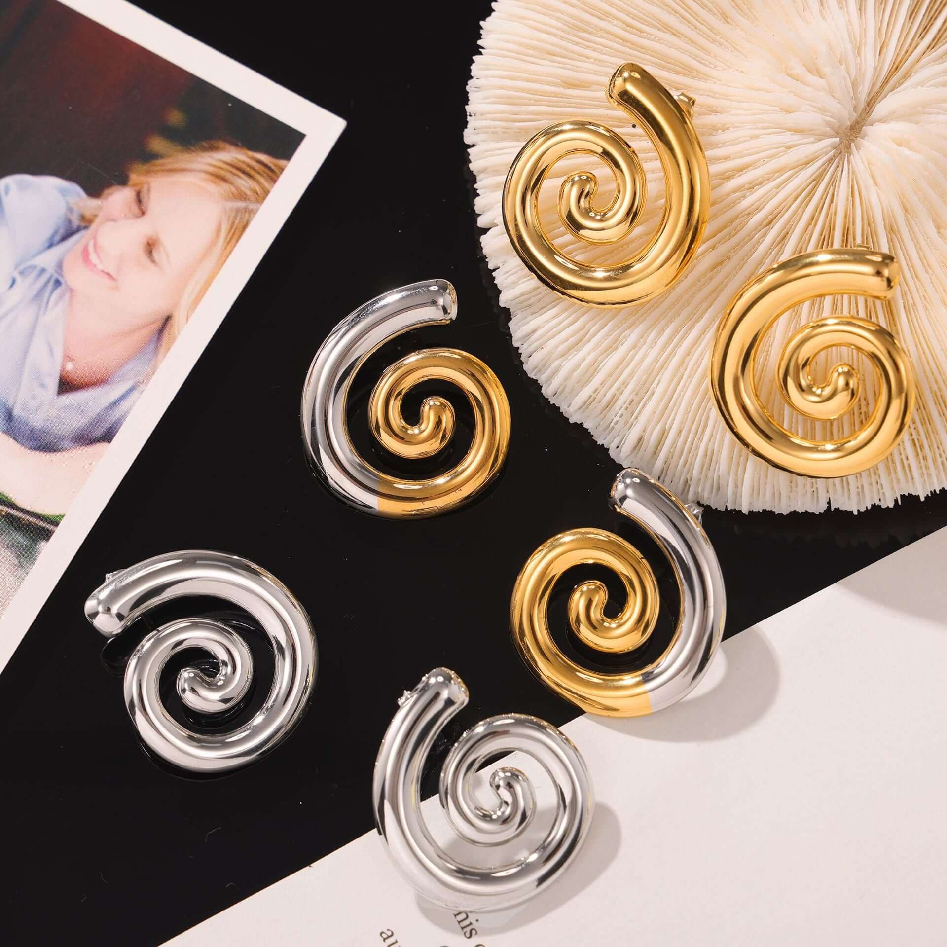 Two Tone Spiral Twist Stud Earrings for Women - F1467 | Elegant Fashion Jewelry for Parties, Dating & Everyday Wear