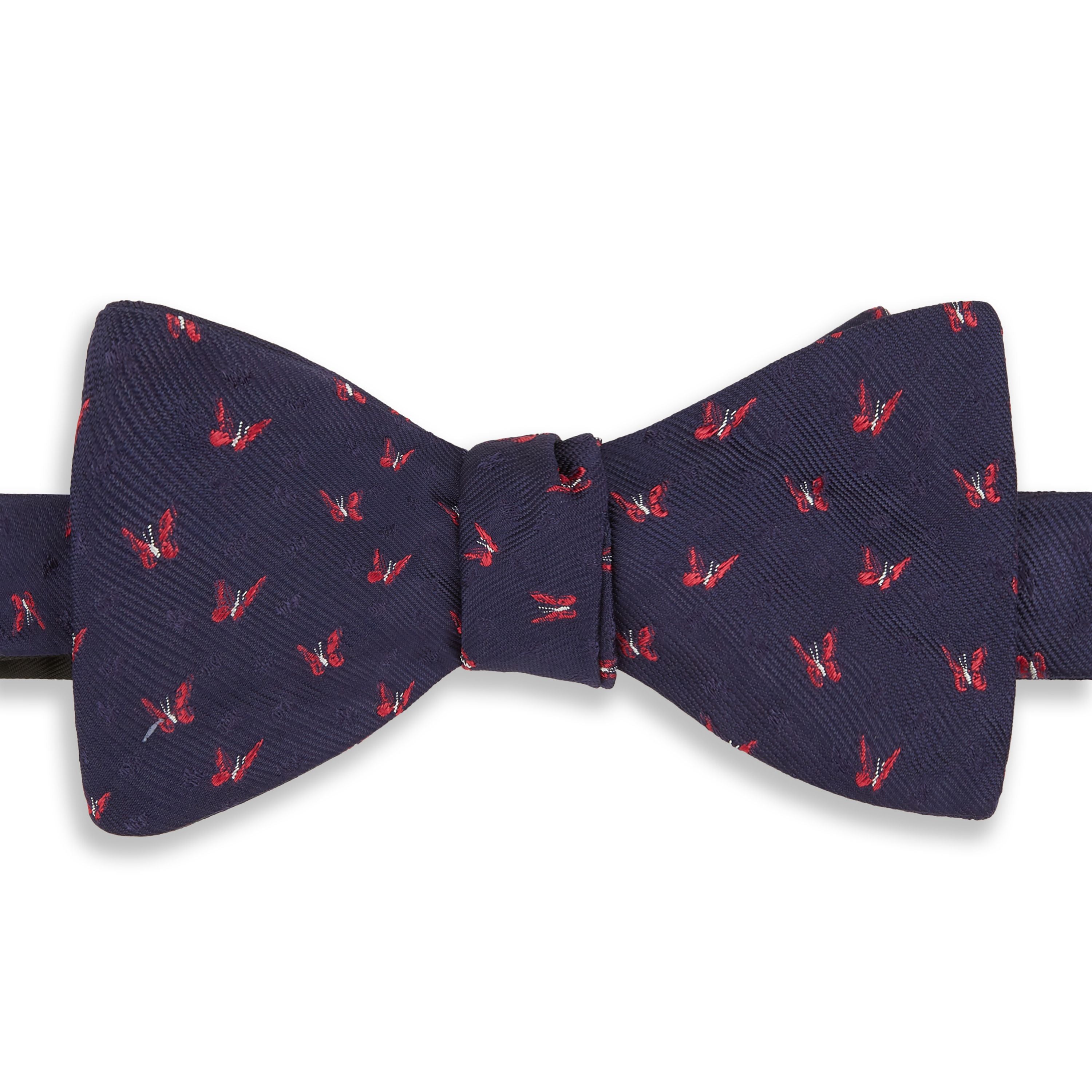 Elegant Navy & Pink Butterfly Woven Silk Bow Tie for Men - Perfect for Weddings, Prom & Formal Events