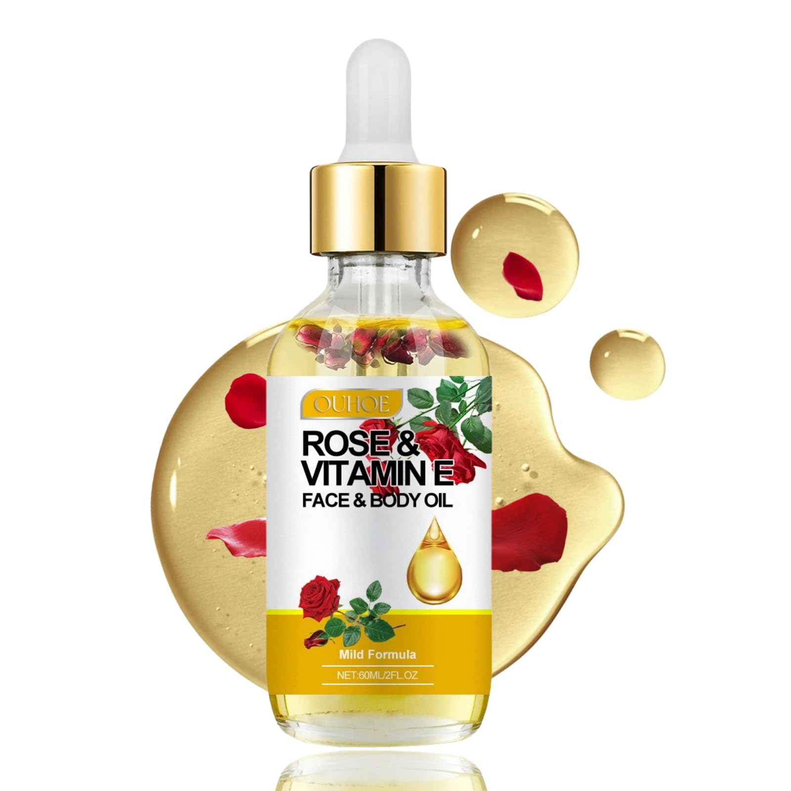 Organic Rose & Vitamin E Oil for Face & Body - Moisturizing & Anti-Aging Skin Care - Vitamin E Oil for Scars & Dry Skin - Natural Face Oil for Women - Perfect for Night Routine, Massage & Daily Hydration