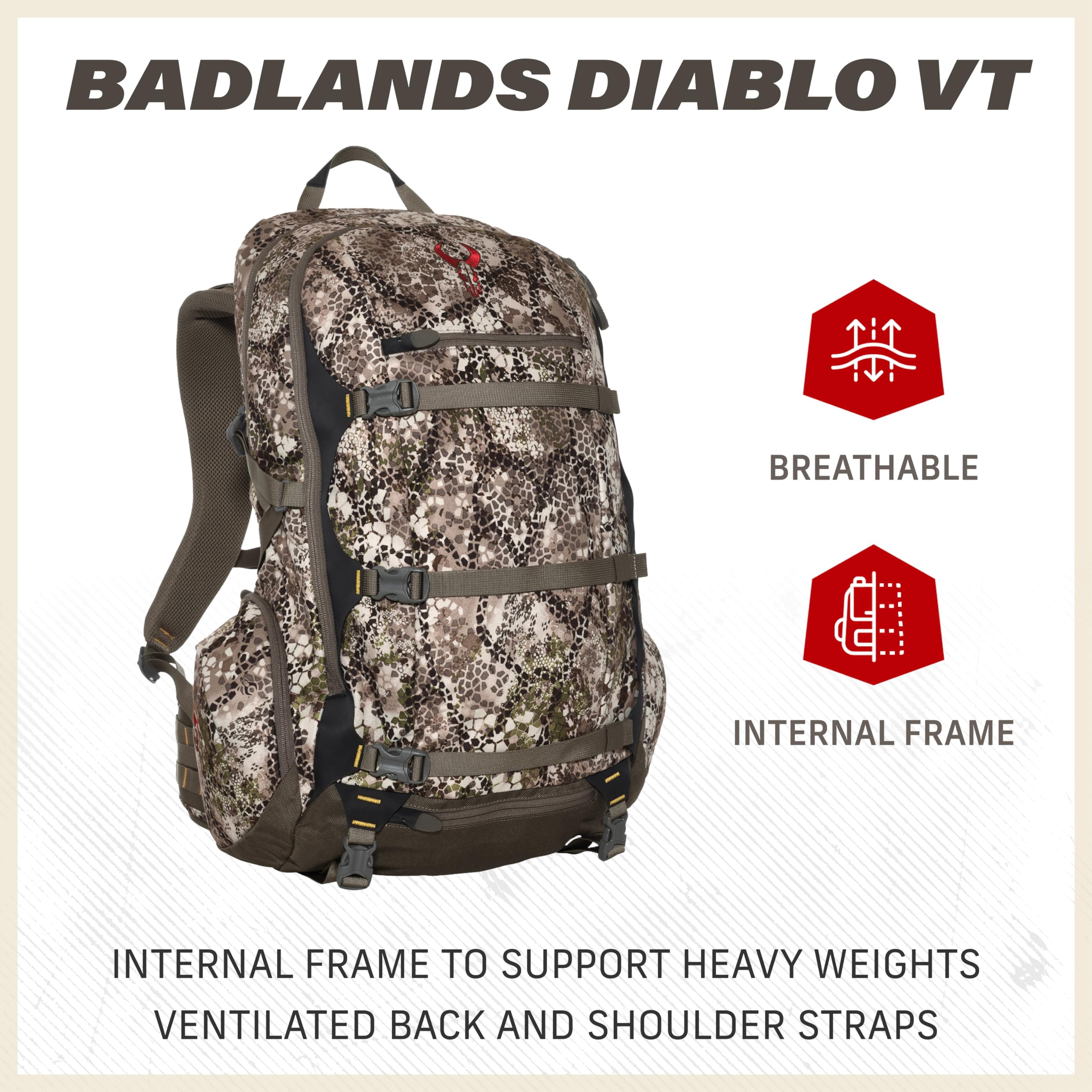 Badlands Diablo VT Hunting Backpack - Lightweight & Durable Camo Backpack for Hunting Gear - Perfect for Big Game Hunting, Hiking & Outdoor Adventures