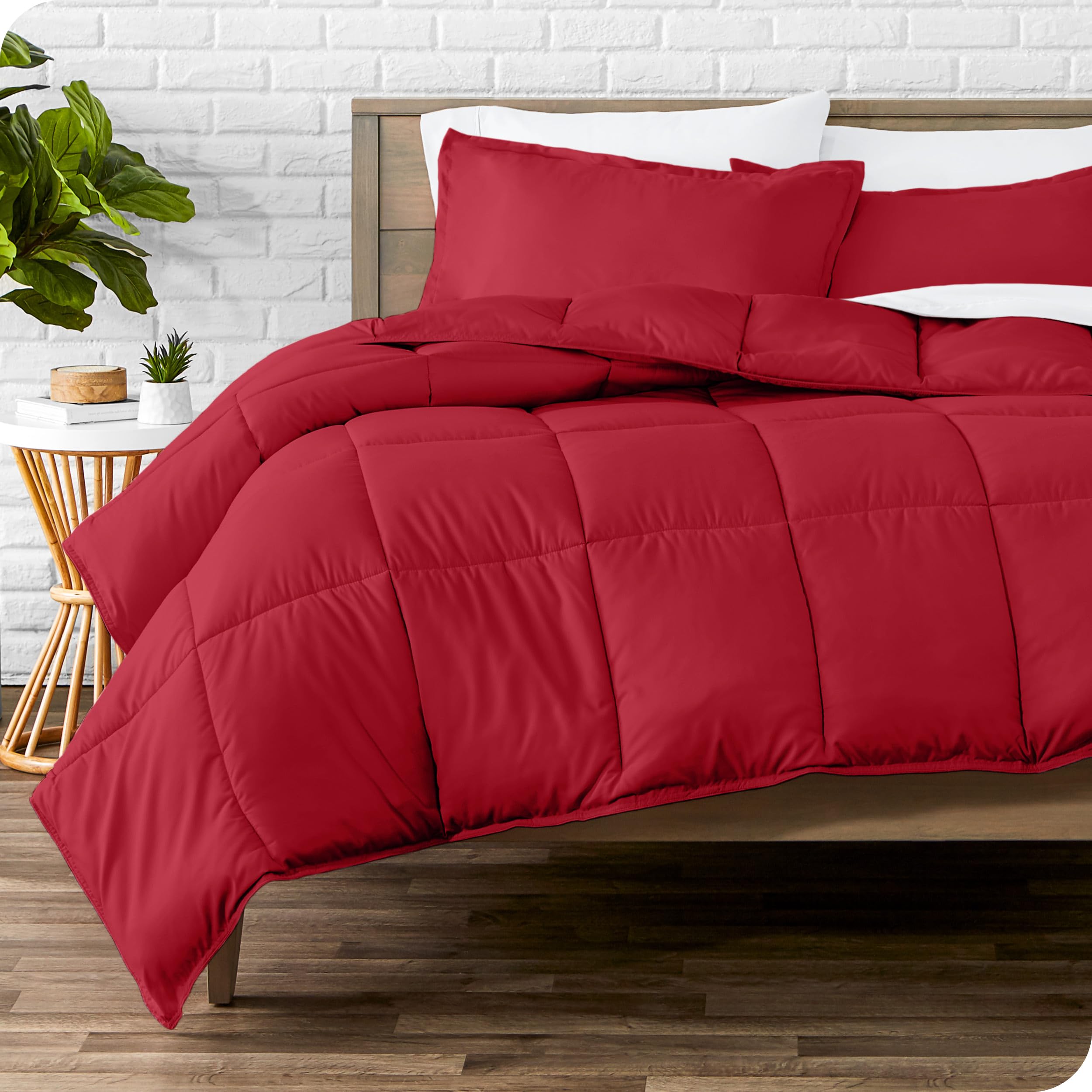 Bare Home Ultra-Soft Goose Down Alternative Comforter Set - Oversized Queen Size Premium 1800 Series - All Season Warmth Bedding - Perfect for Cozy Winter Nights & Guest Room Decor (Red)