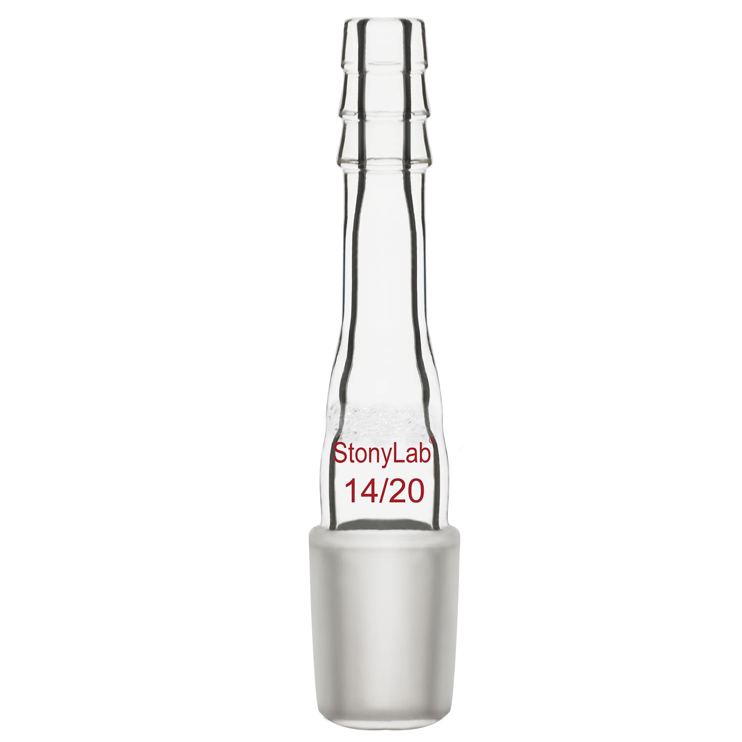 Stonylab Vacuum Adapter - Borosilicate Glass Straight Vacuum Adapter with G1 Type Frit, 14/20 Ground Joint & 10mm Hose Connection for Chemistry Lab, Distillation, and Scientific Experiments