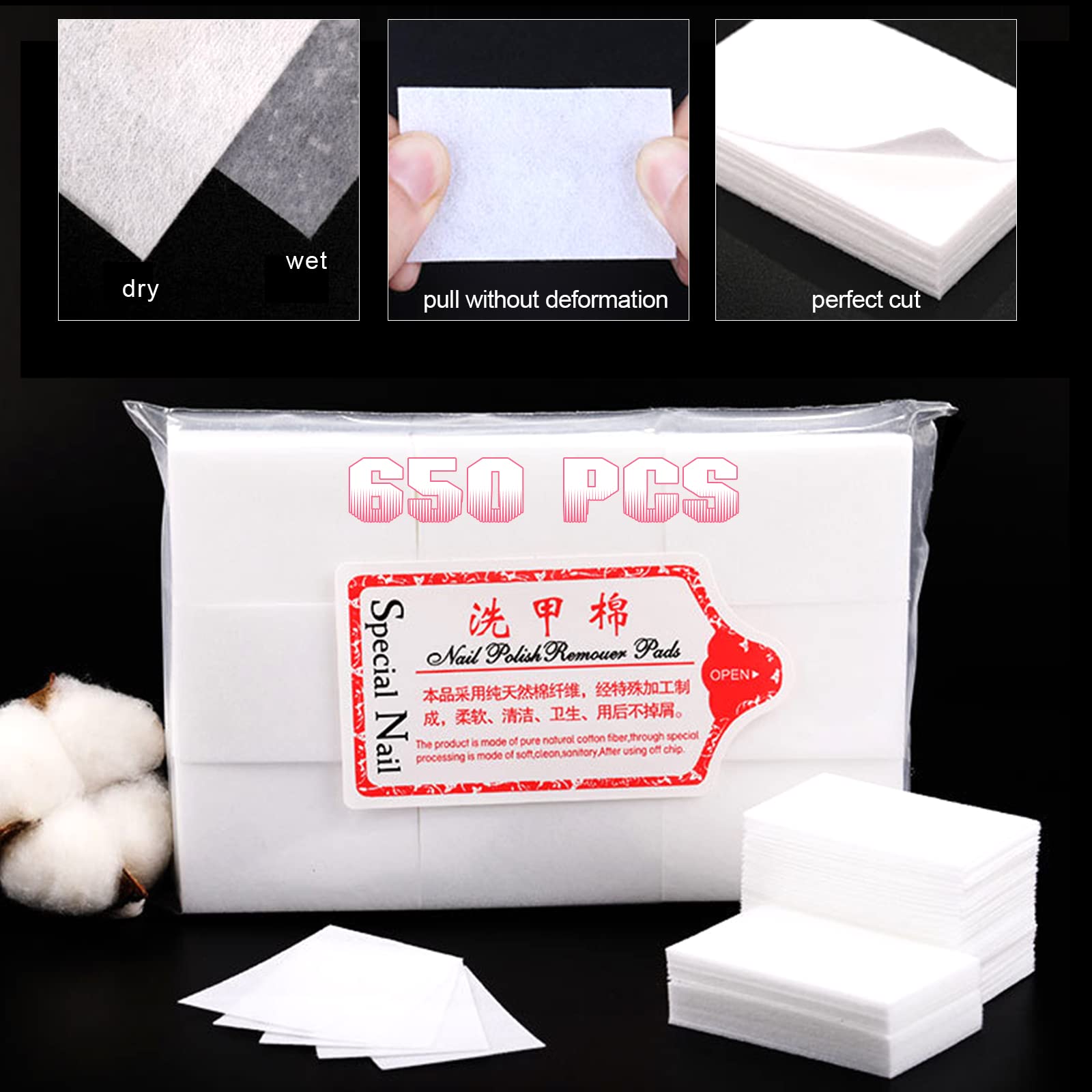 650 Pcs Lint-Free Nail Wipes Cotton Pads for Gel & Regular Polish Removal | Nail Art Accessories with Cuticle Pusher | Perfect for Salon, Home Manicure & DIY Nail Care