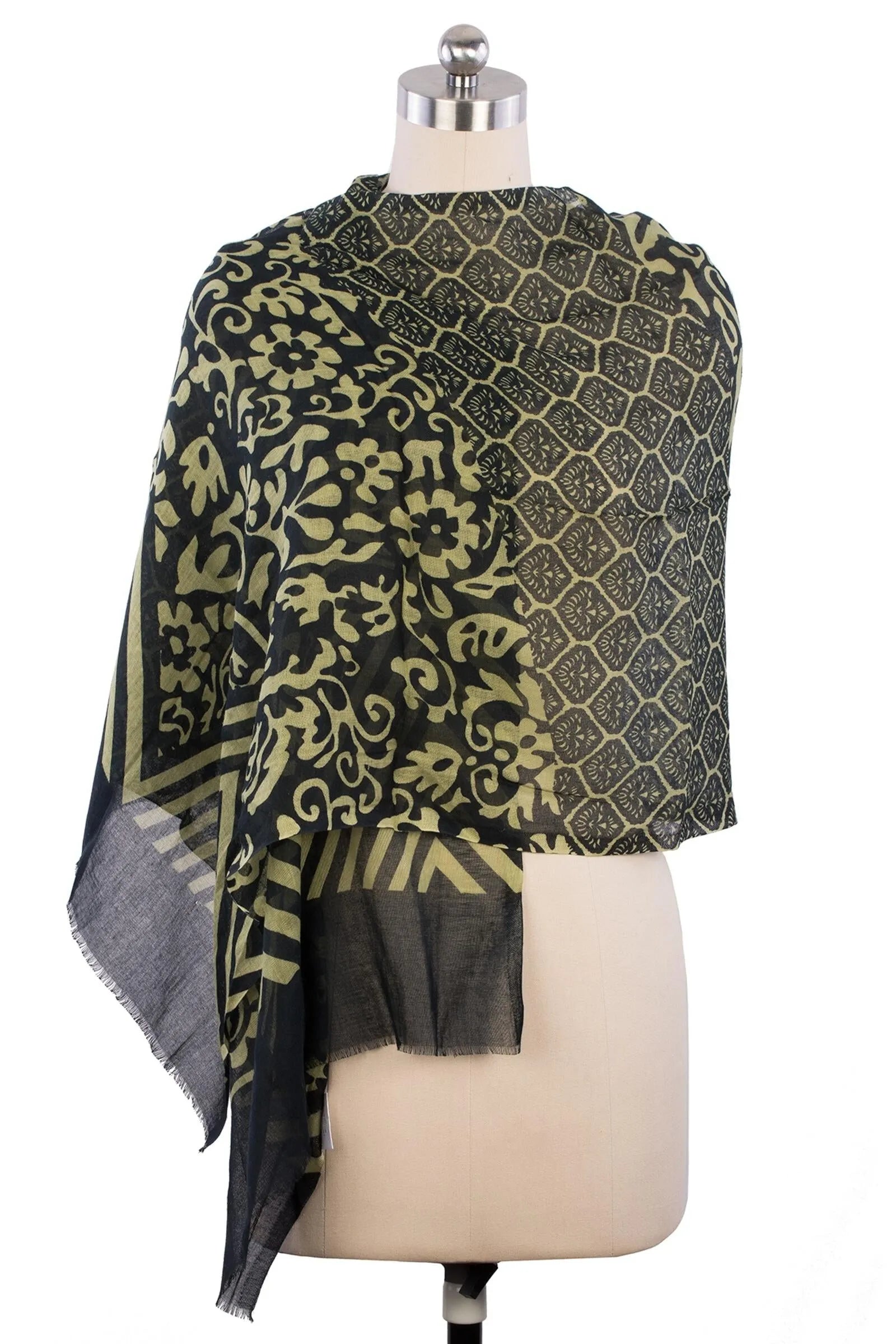 Stylish Green Wylla Mixed Print Cotton Scarf - Soft Fashion Accessory for Women, Perfect for Everyday Wear, Office, and Special Occasions